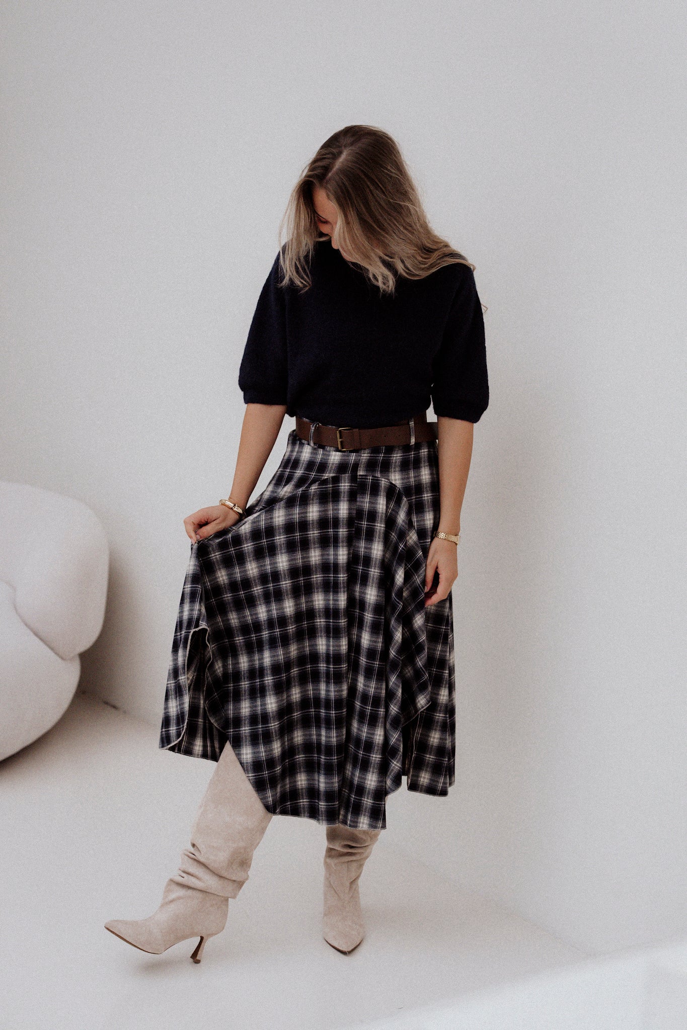 Evy ruit rok blauw met riem