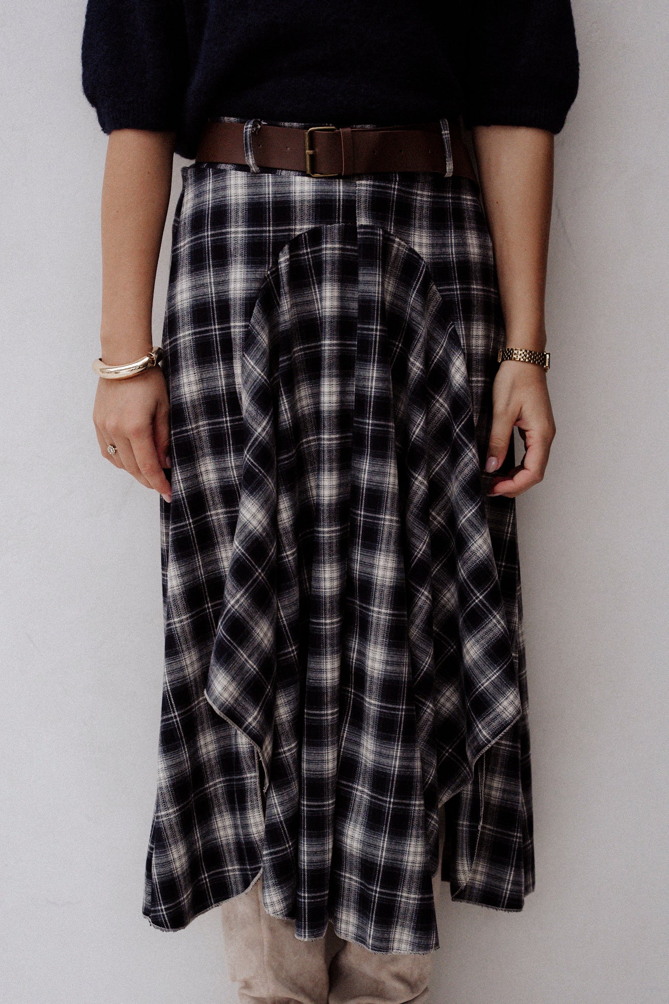 Evy ruit rok blauw met riem