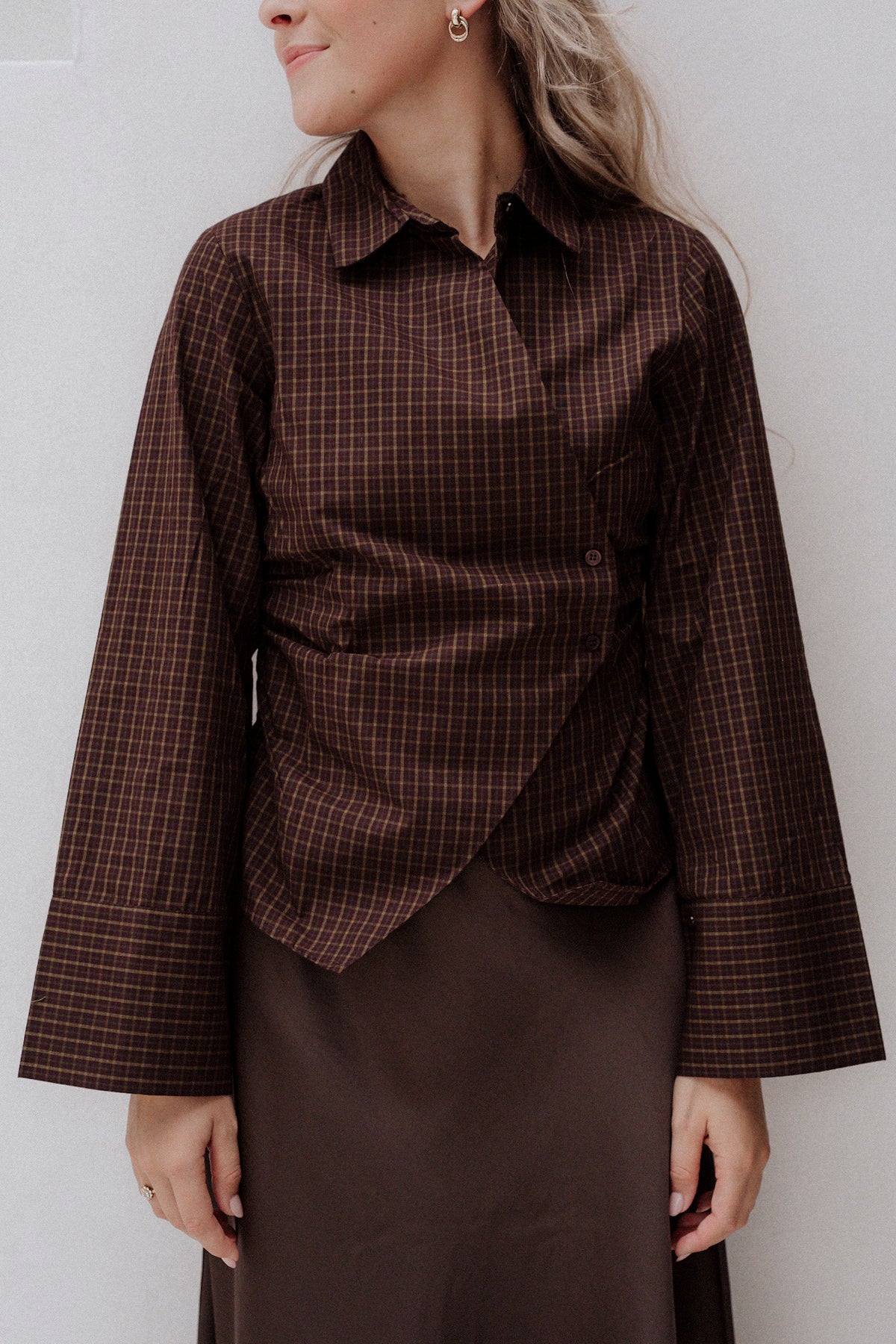 Fenli Small Check Shirt Aubergine