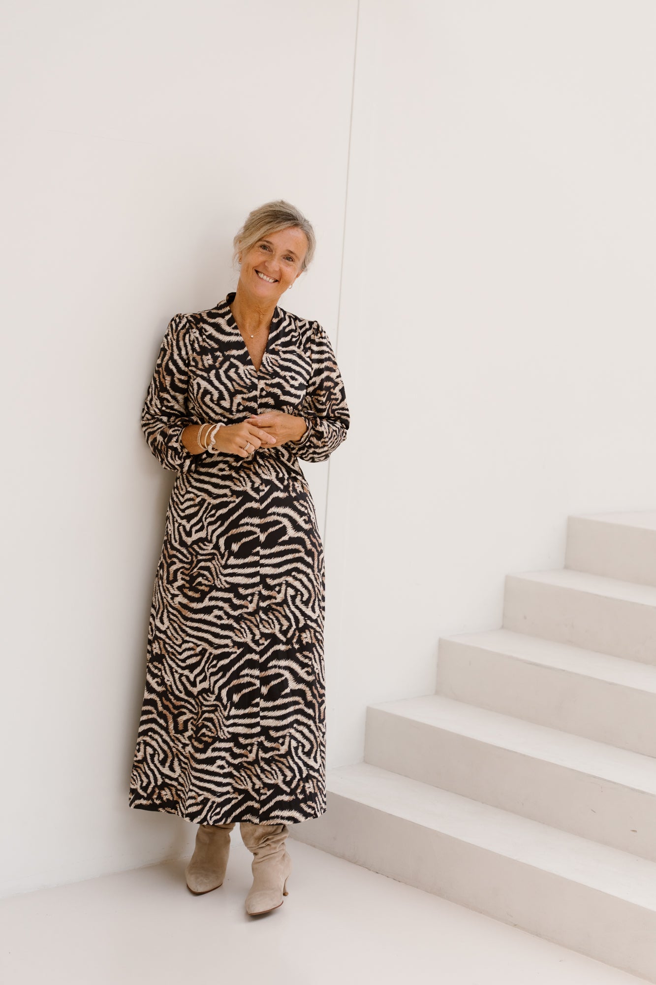 K-Design Maxi jurk met V Hals en Print D107