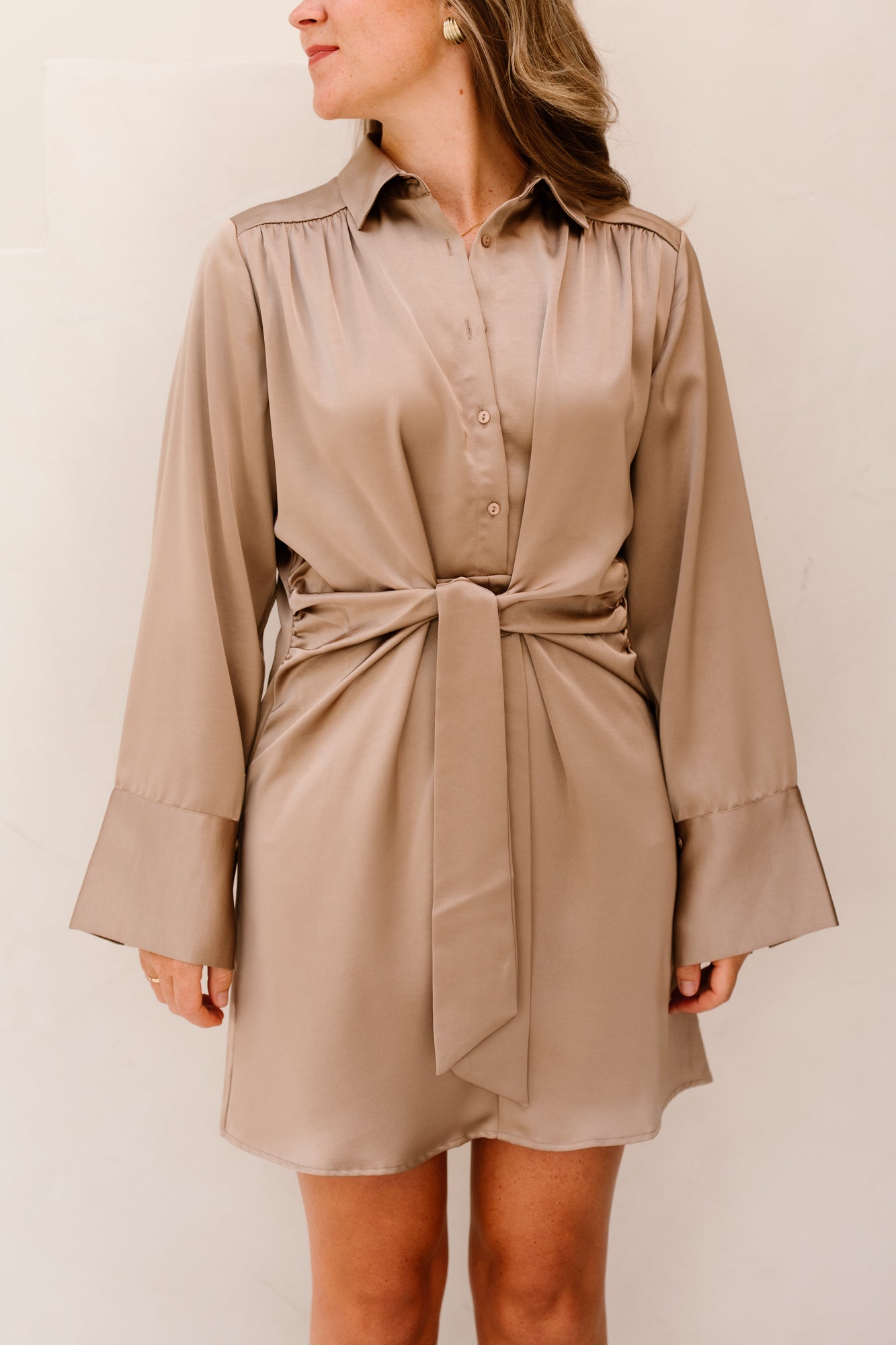 Biria Heavy Sateen Dress Dark Taupe