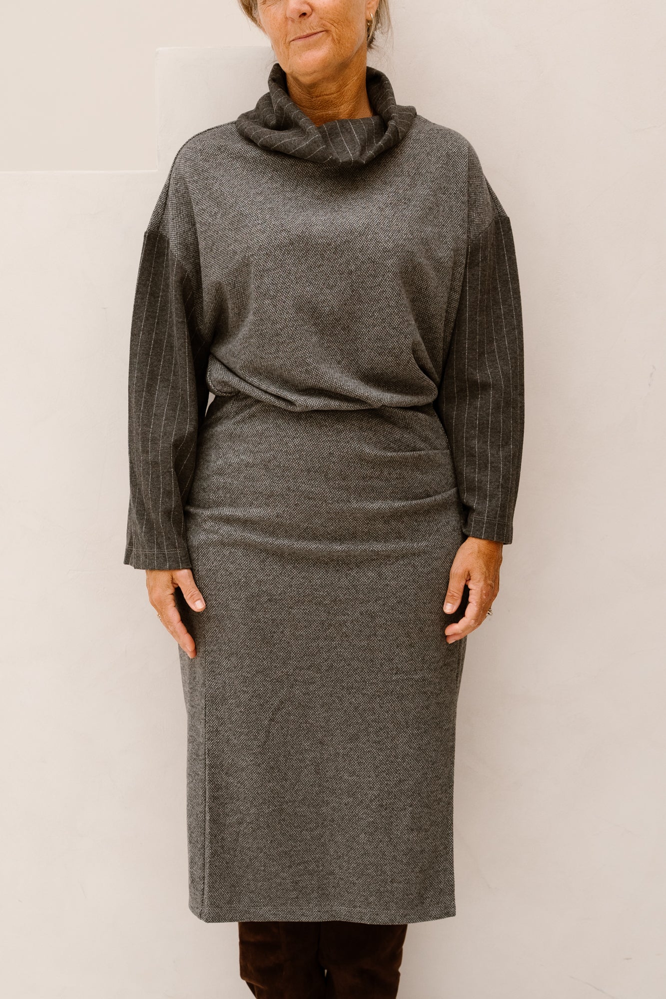 K-Design Midi Jurk Met Krijtstreep Fantasie Grey D403L