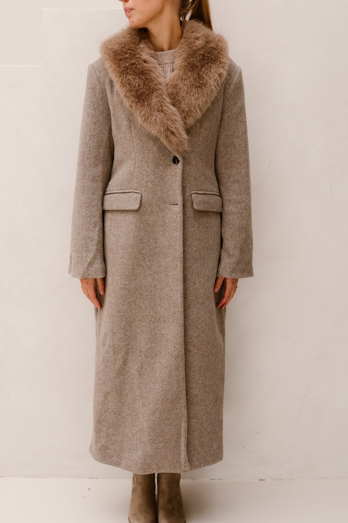 Corina Herringbone Twill Coat Beige Melange