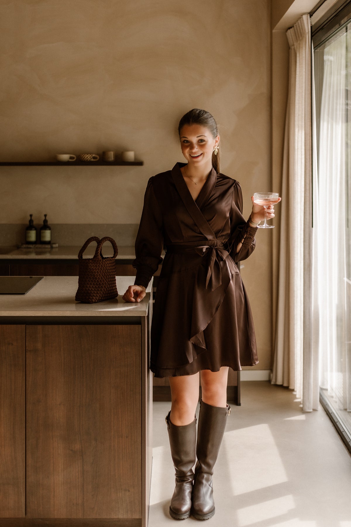 Lisa Satin-Kleid Braun
