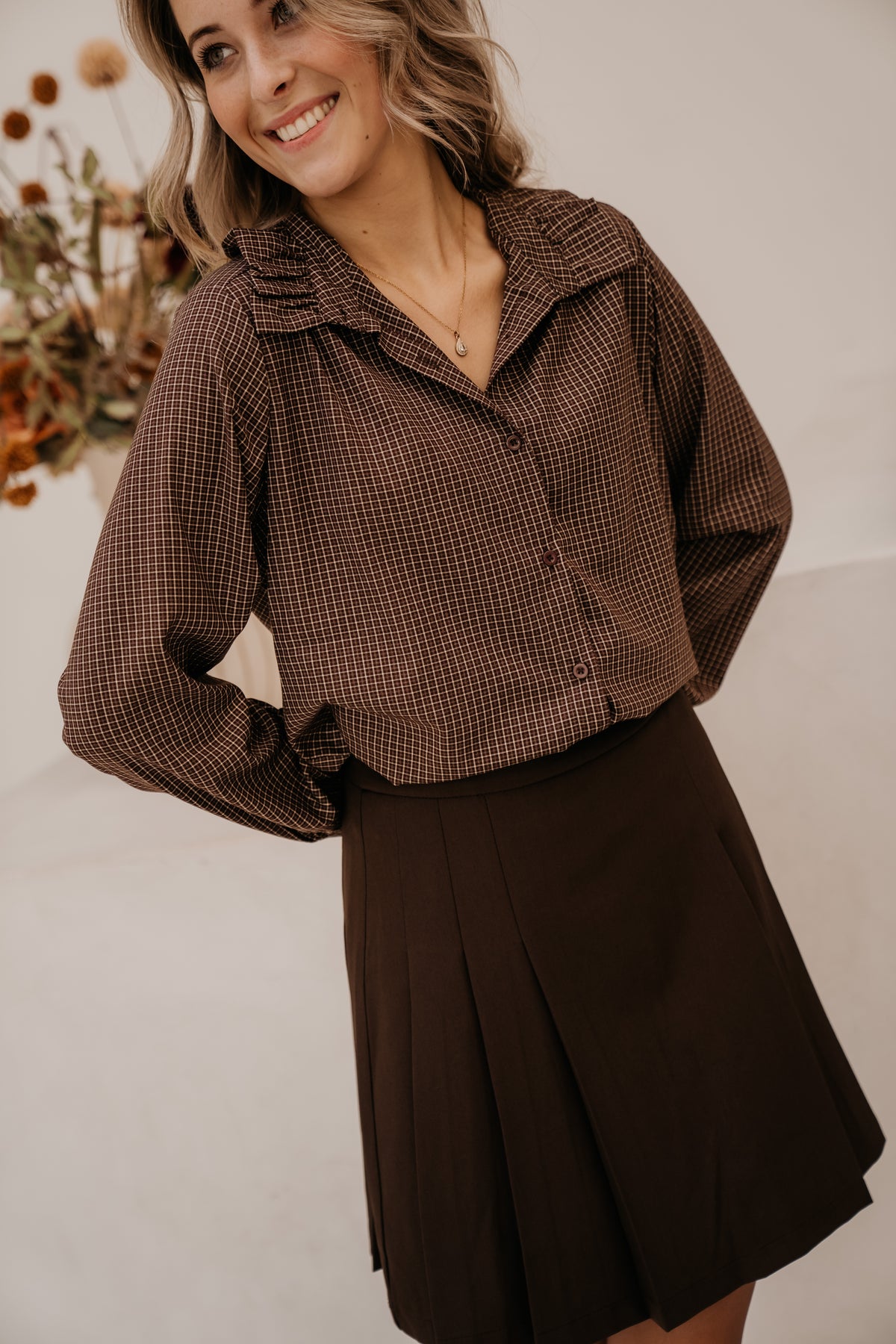 Eefje check blouse brown