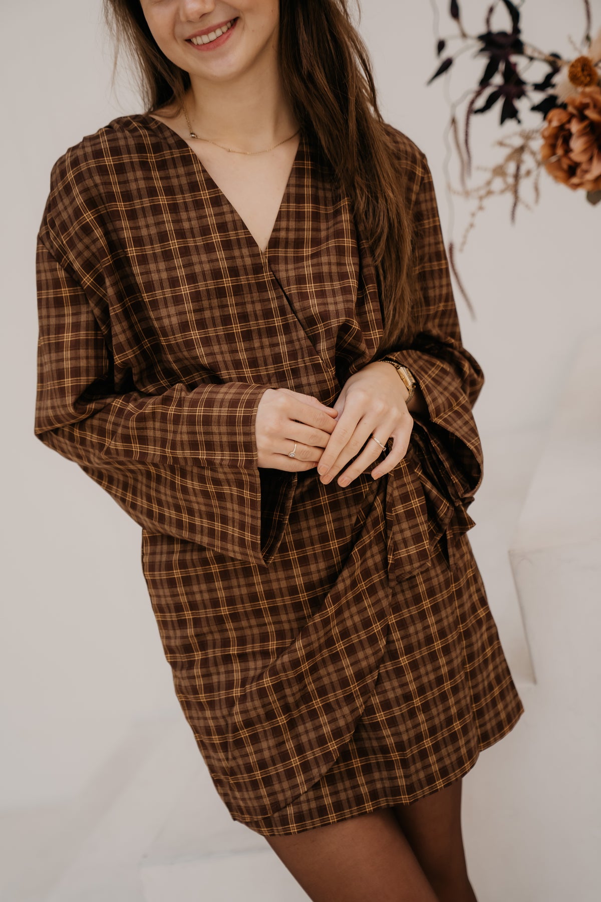 Fraukje check dress brown