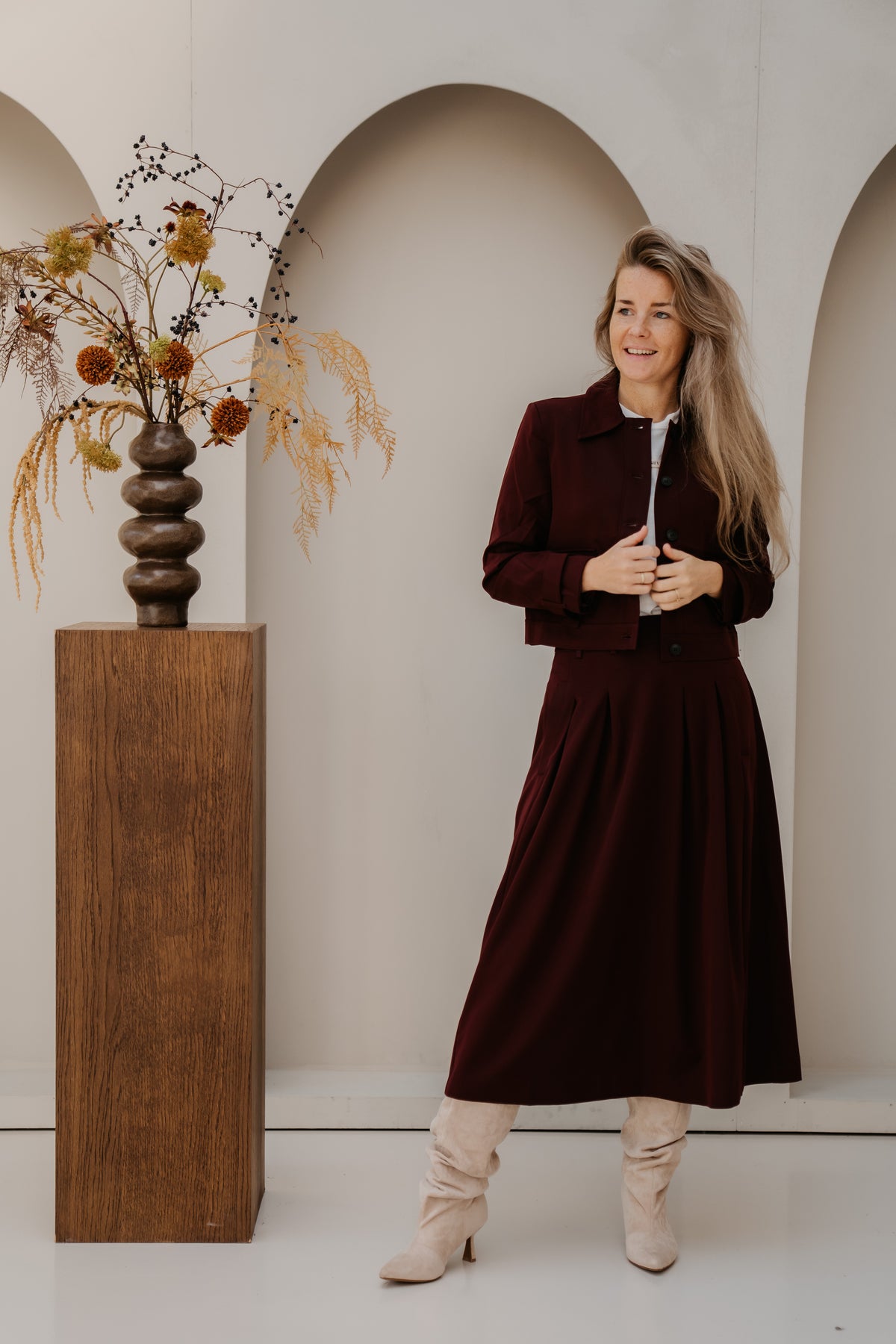 TerryCC Pleat Skirt Wine Red