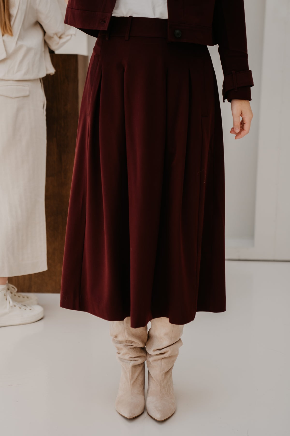 TerryCC Pleat Skirt Wine Red