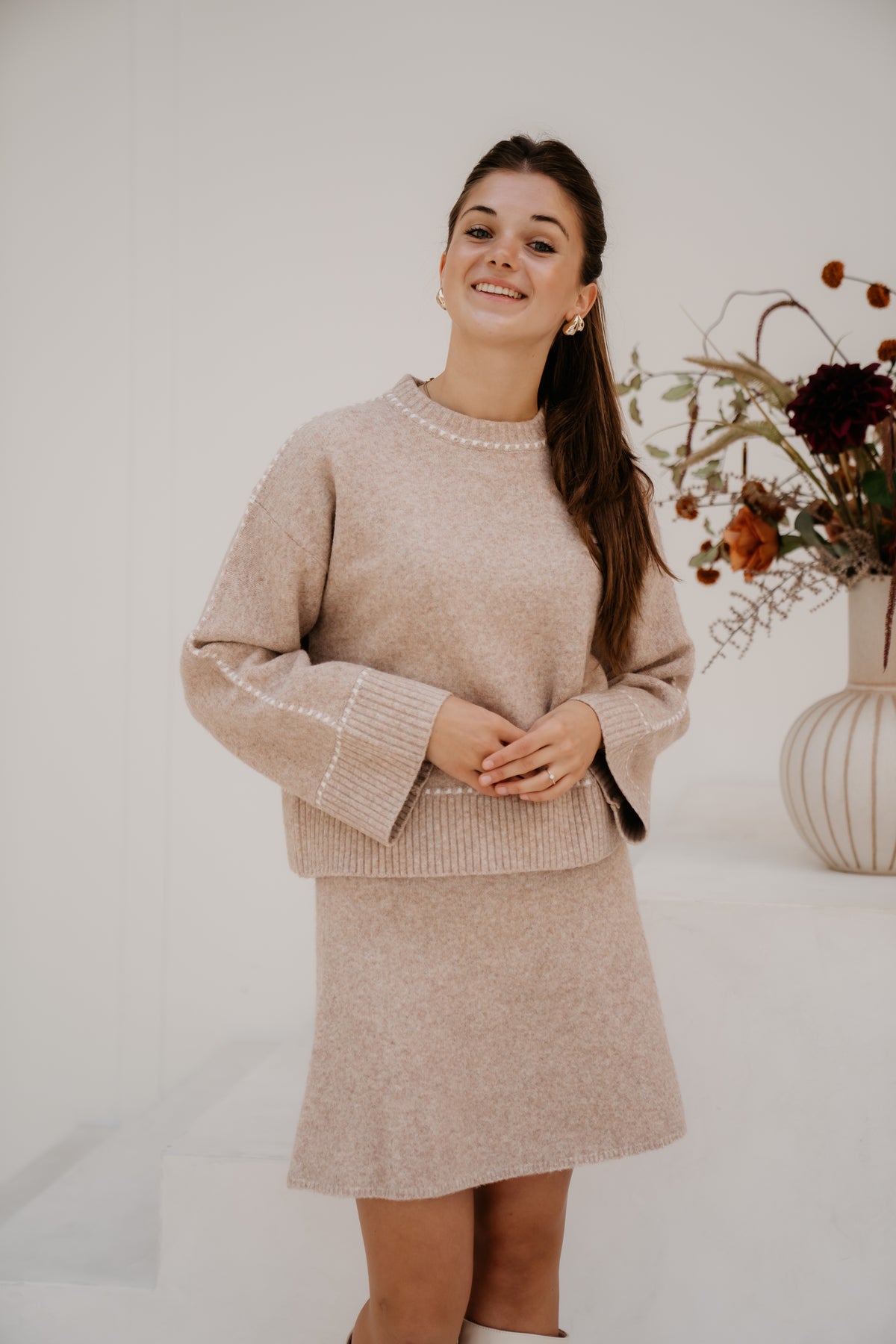 Roeme knit stitch blouse beige melange