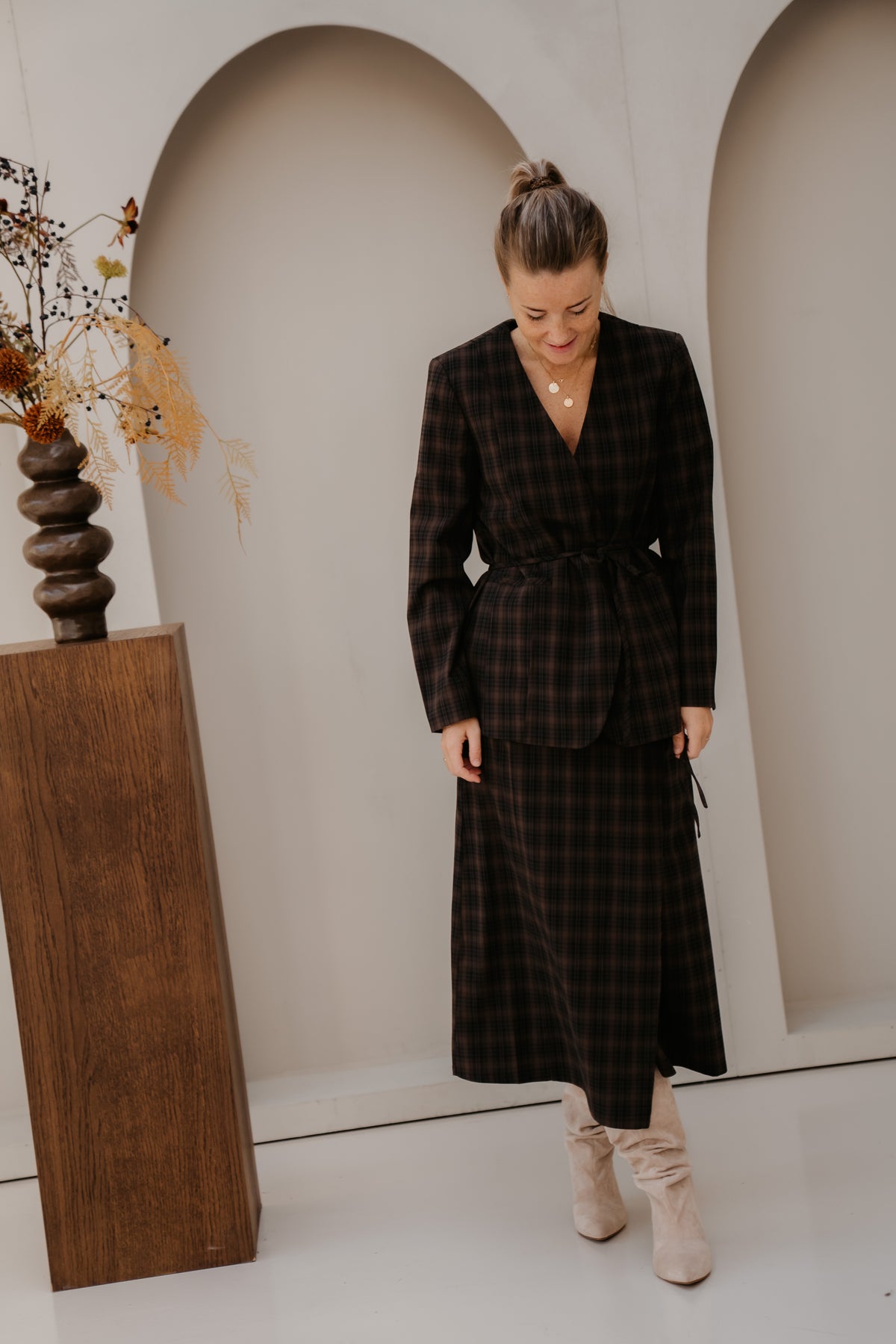 Objsoley re tie blazer ruitblauw