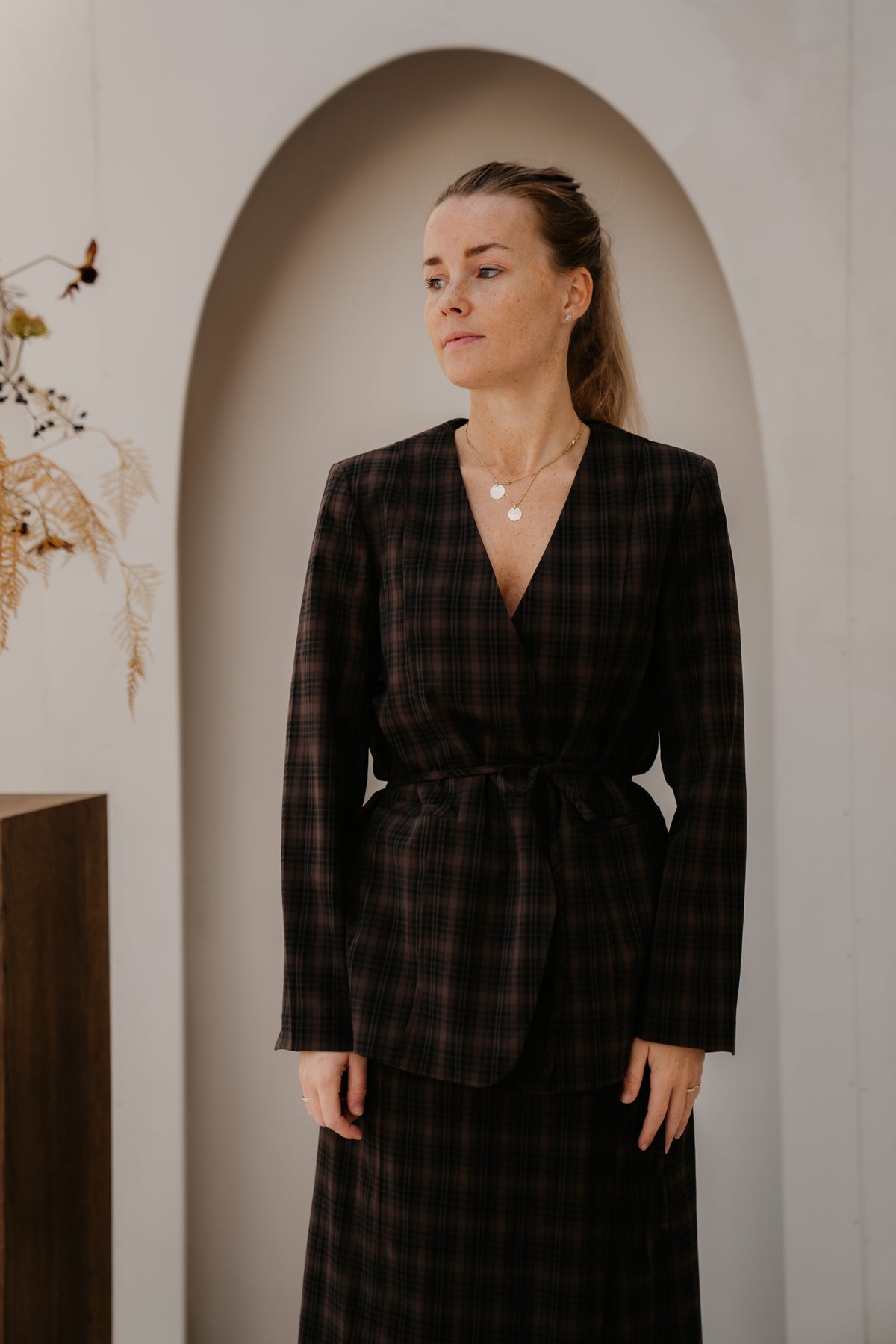 Objsoley re tie blazer ruitblauw