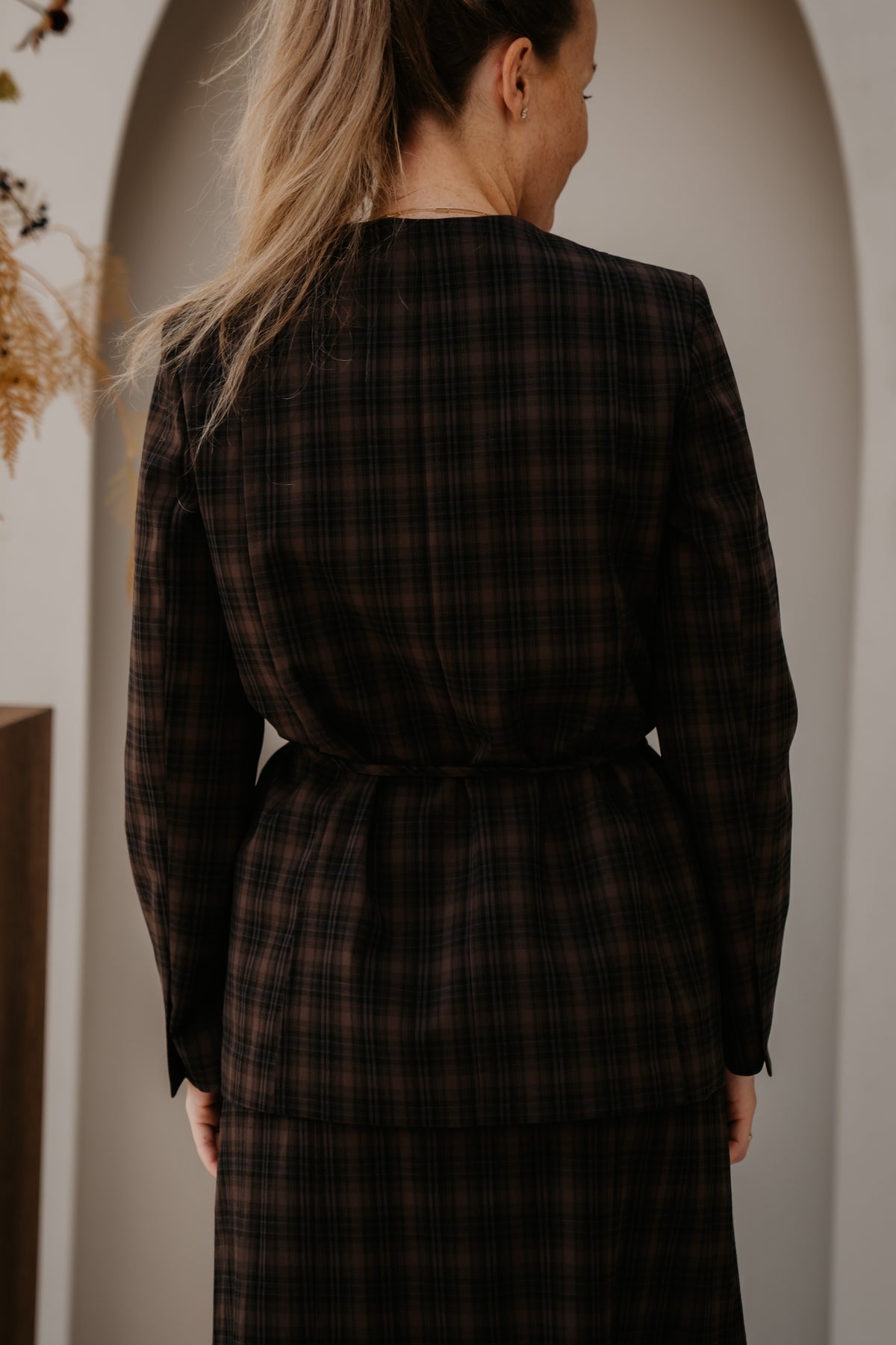 Objsoley re tie blazer ruitblauw