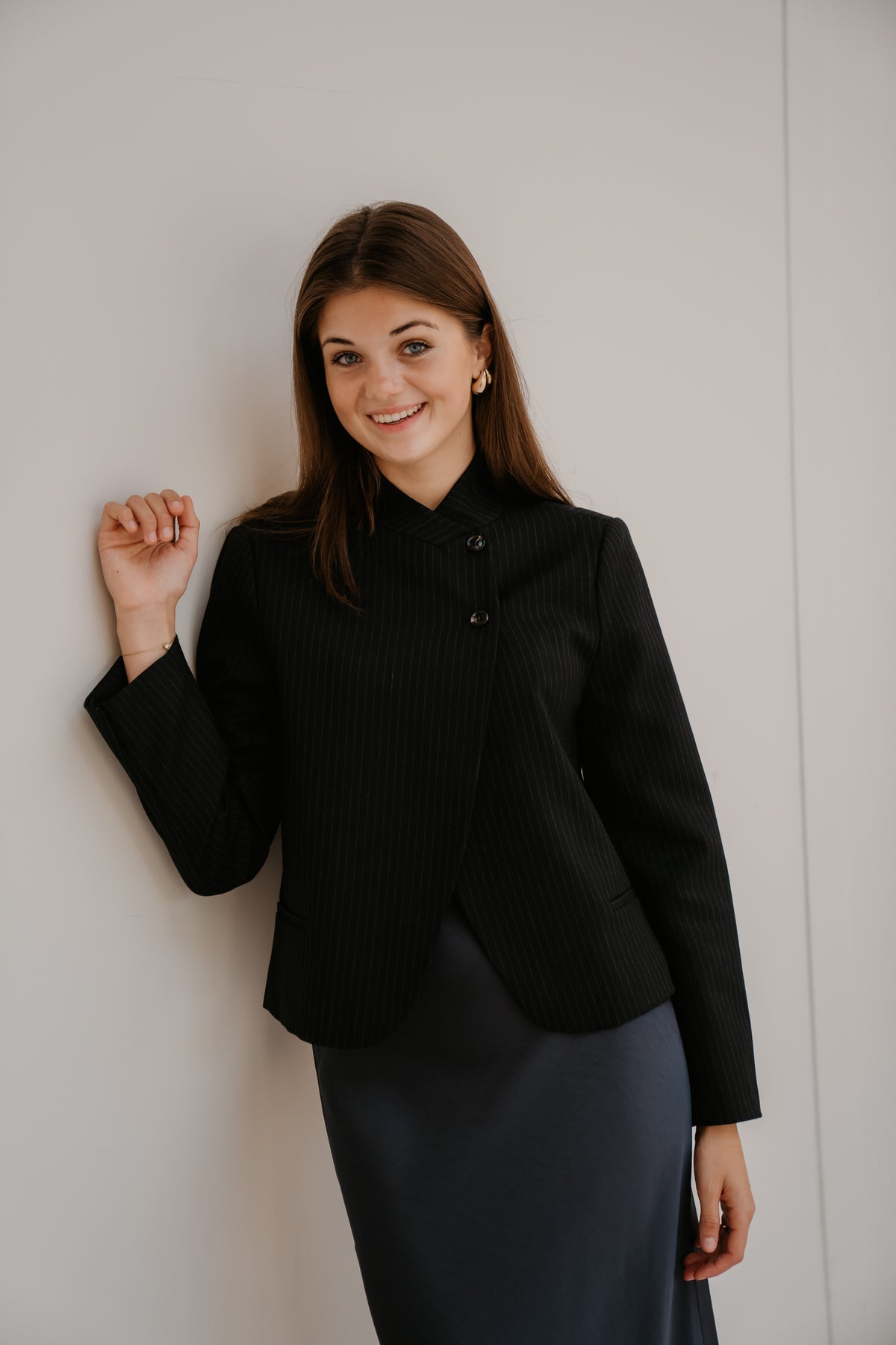 Tiria Slim Prinstripe Blazer Dark Navy