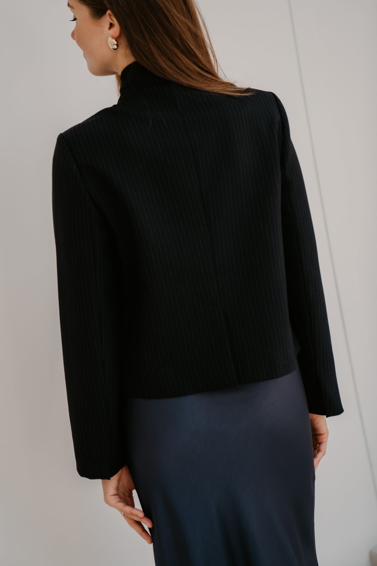 Tiria Slim Prinstripe Blazer Dark Navy
