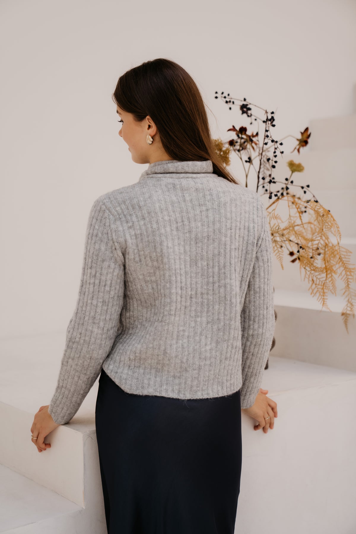 Yasdolly LS knit cardigan grey