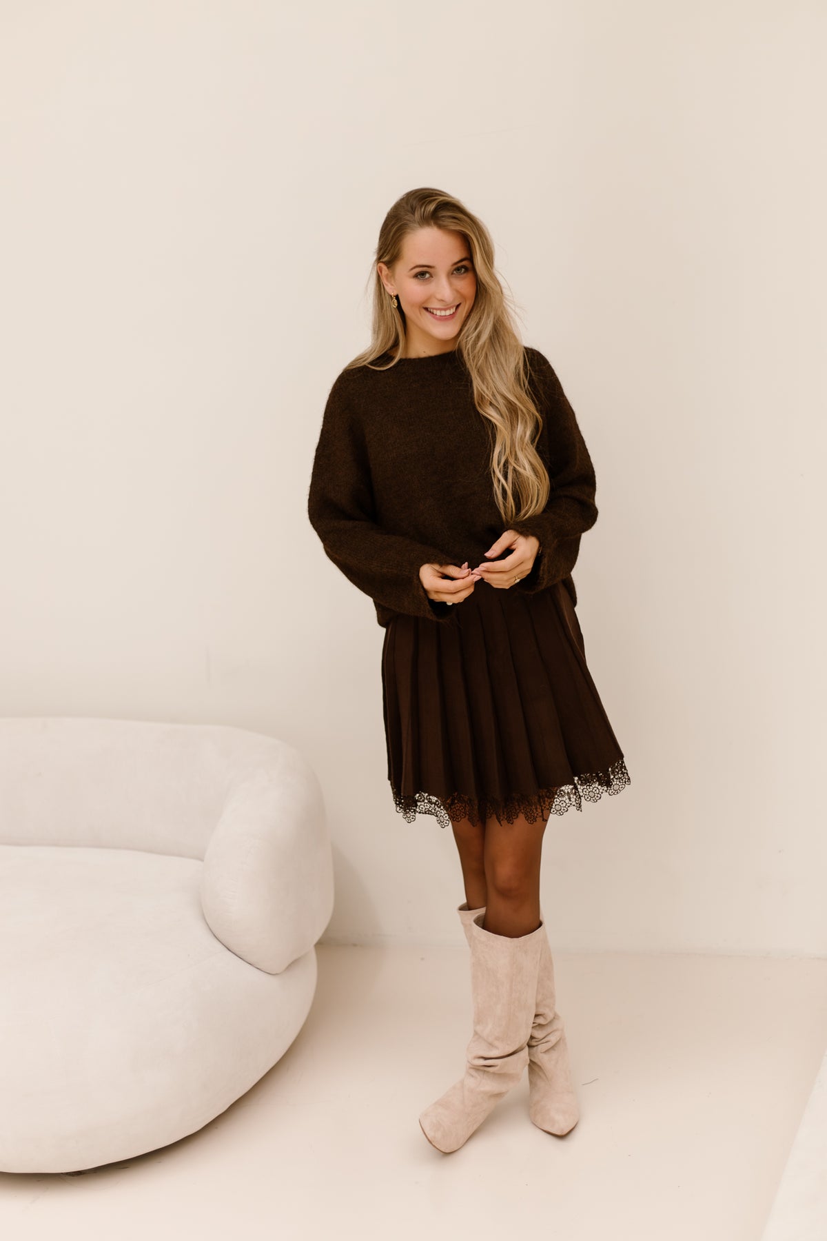 Nikkie Pleat skirt lace brown