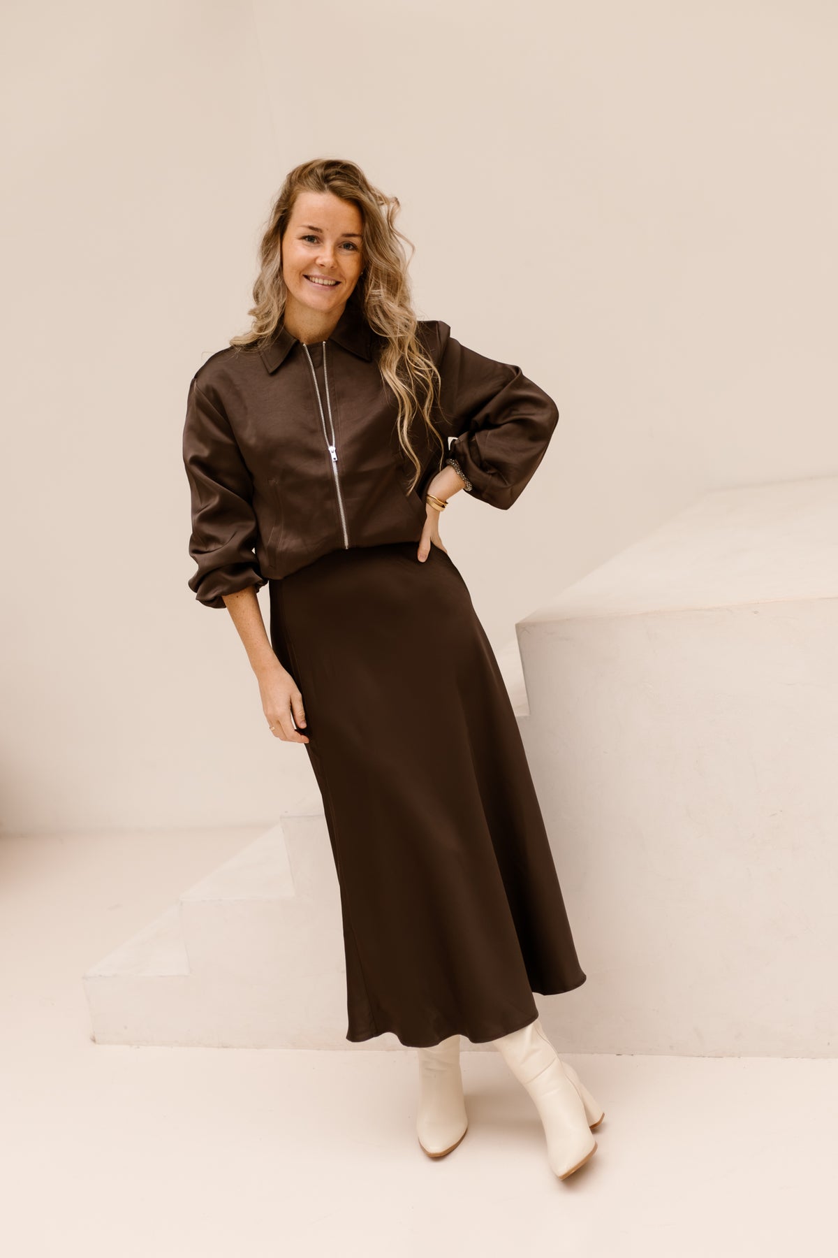 Denielle Heavy sateen jacket Dark brown