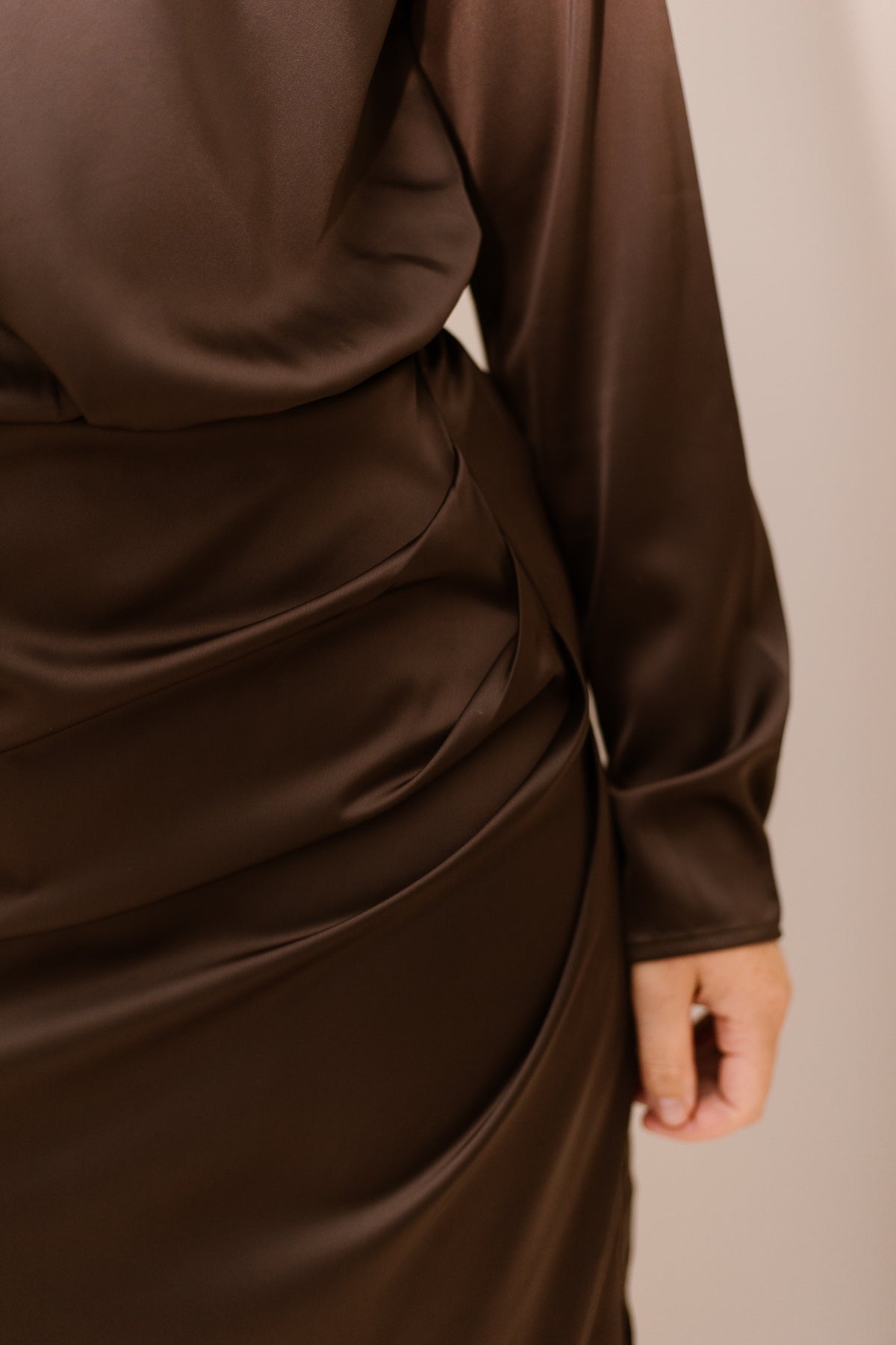 YASPella LS Funnel Neck Long Dress Chocolate Brown