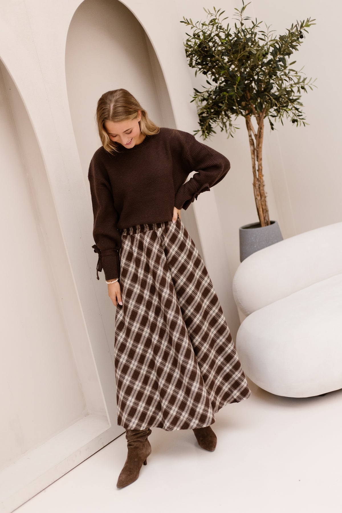 Hazel Check Skirt Brown
