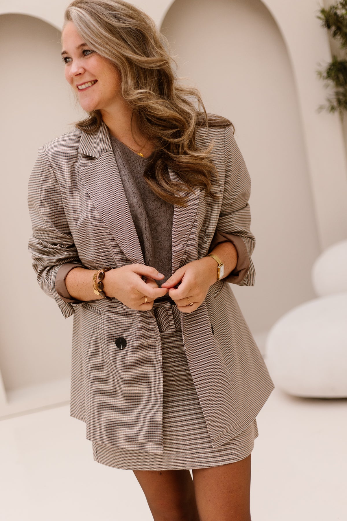 YASChekka LS Oversize Blazer Black-Check