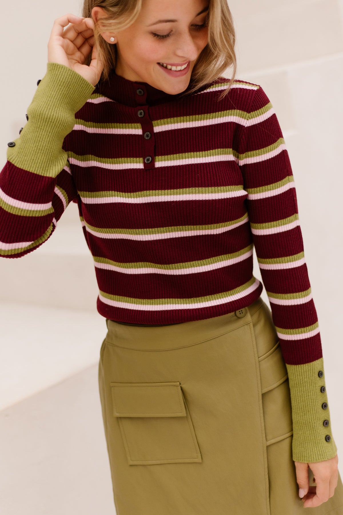 Jenn top streep bordeaux