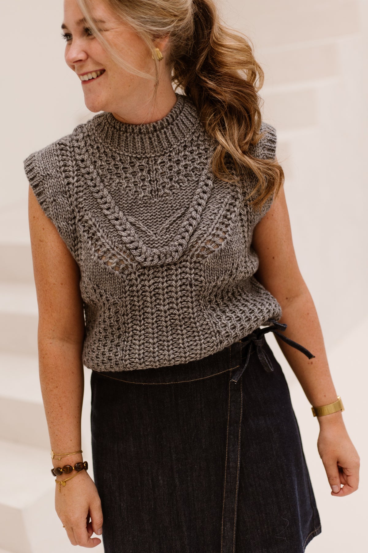 ObjHinna S/L Knit Vest Medium Grey Melange