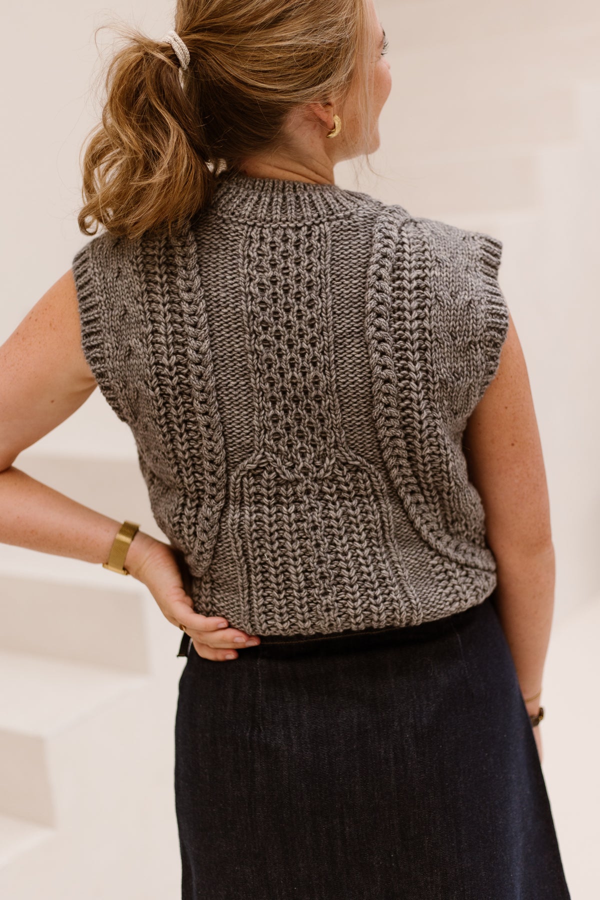 ObjHinna S/L Knit Vest Medium Grey Melange