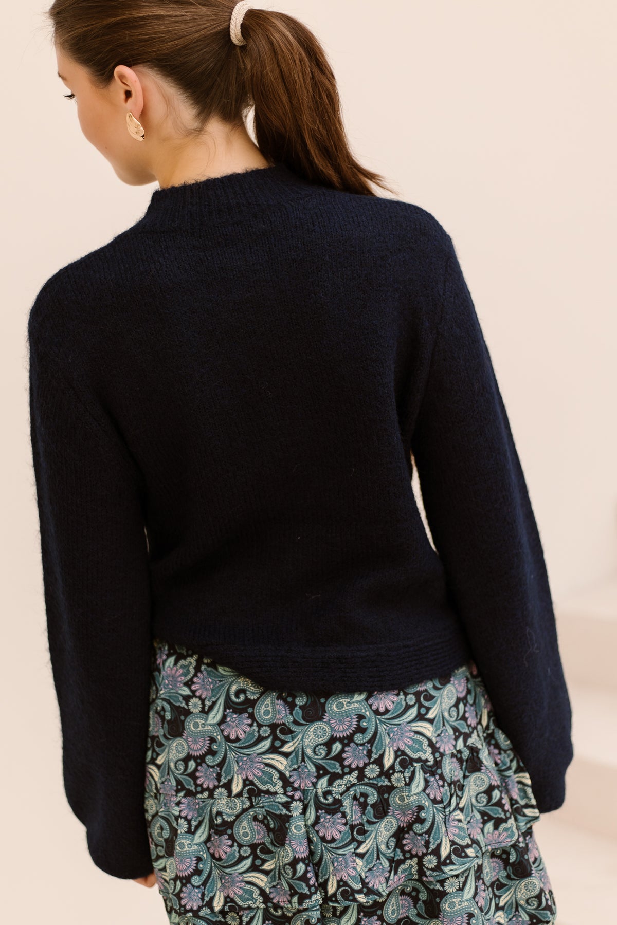 Gio fluffy knit cardigan - Navy