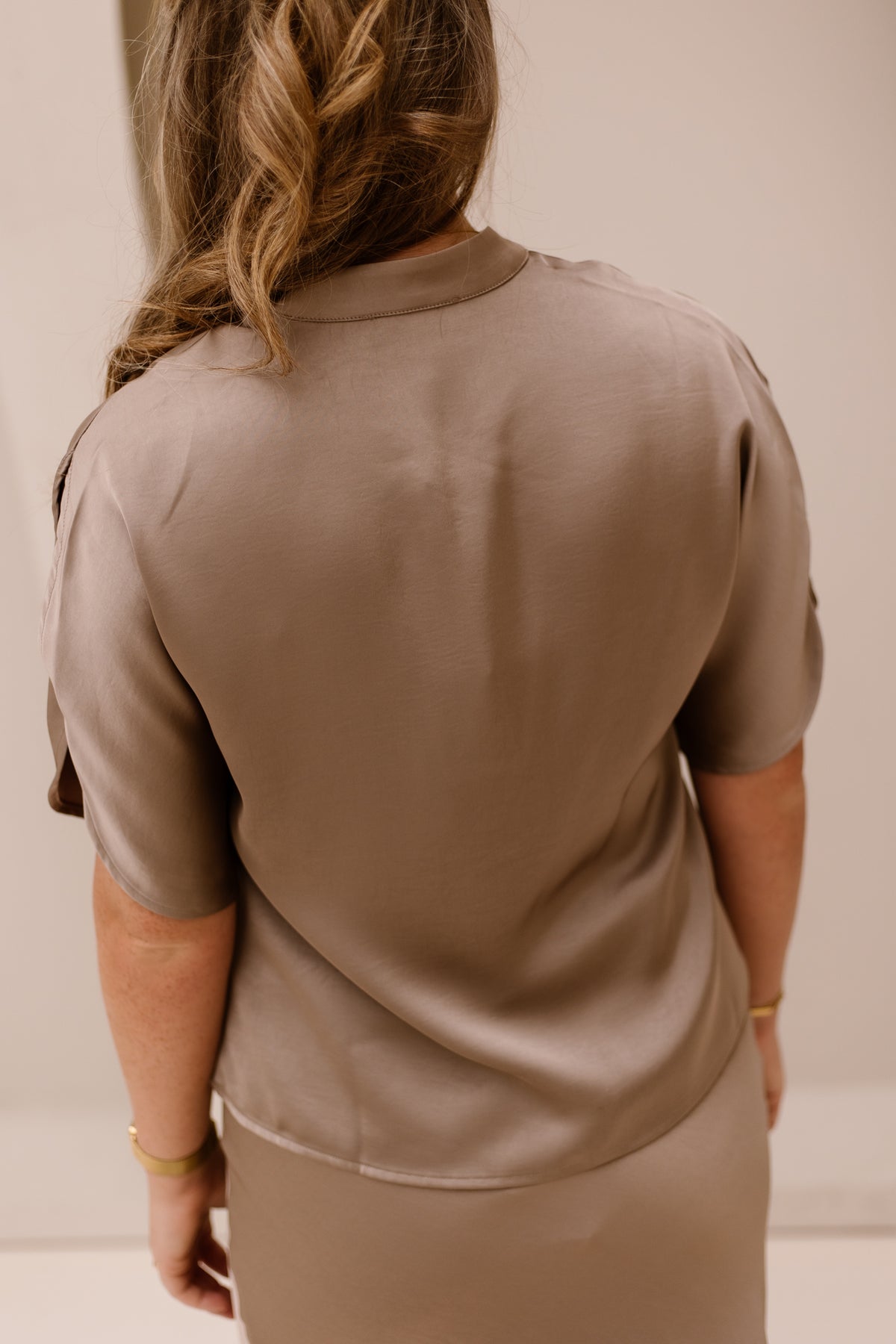 Anelle Heavy Sateen Blouse Dark Taupe