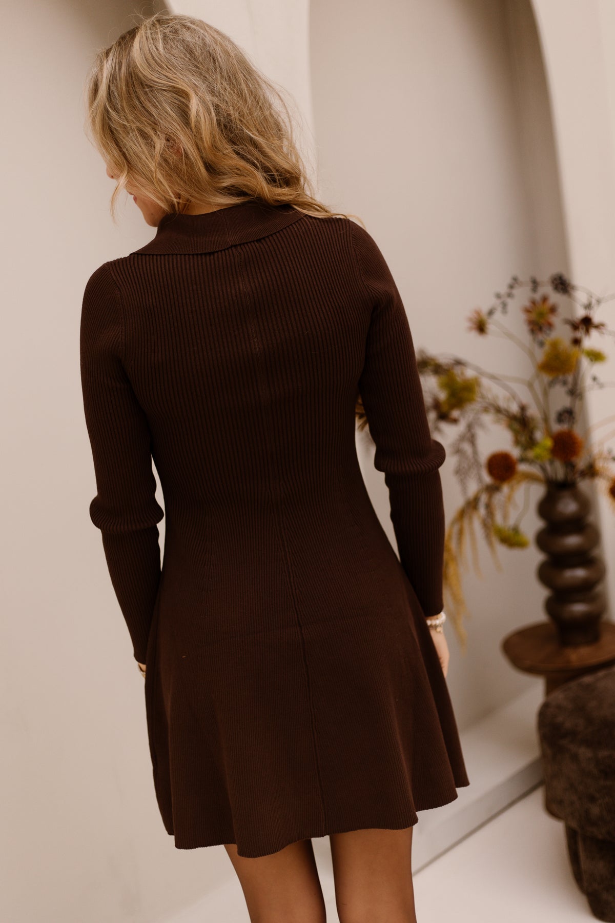 Fenne collar rib dress brown