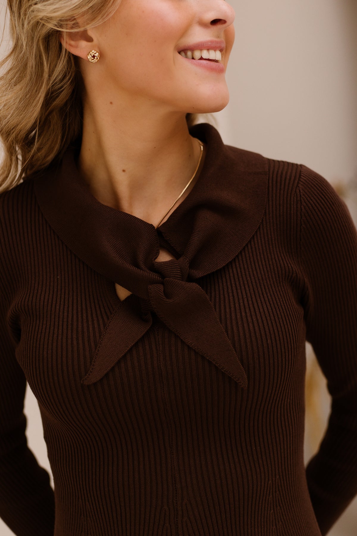 Fenne collar rib dress brown