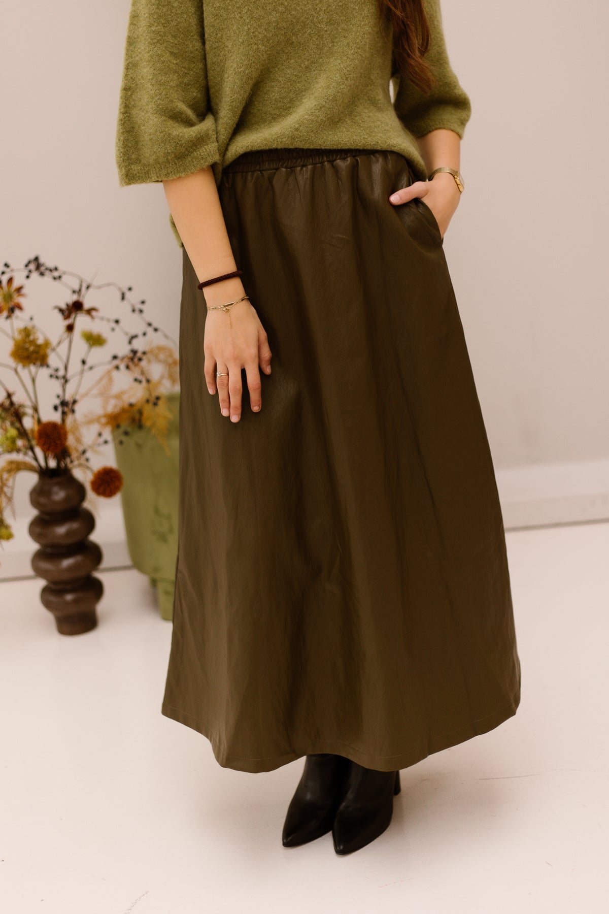 Celine leather skirt green