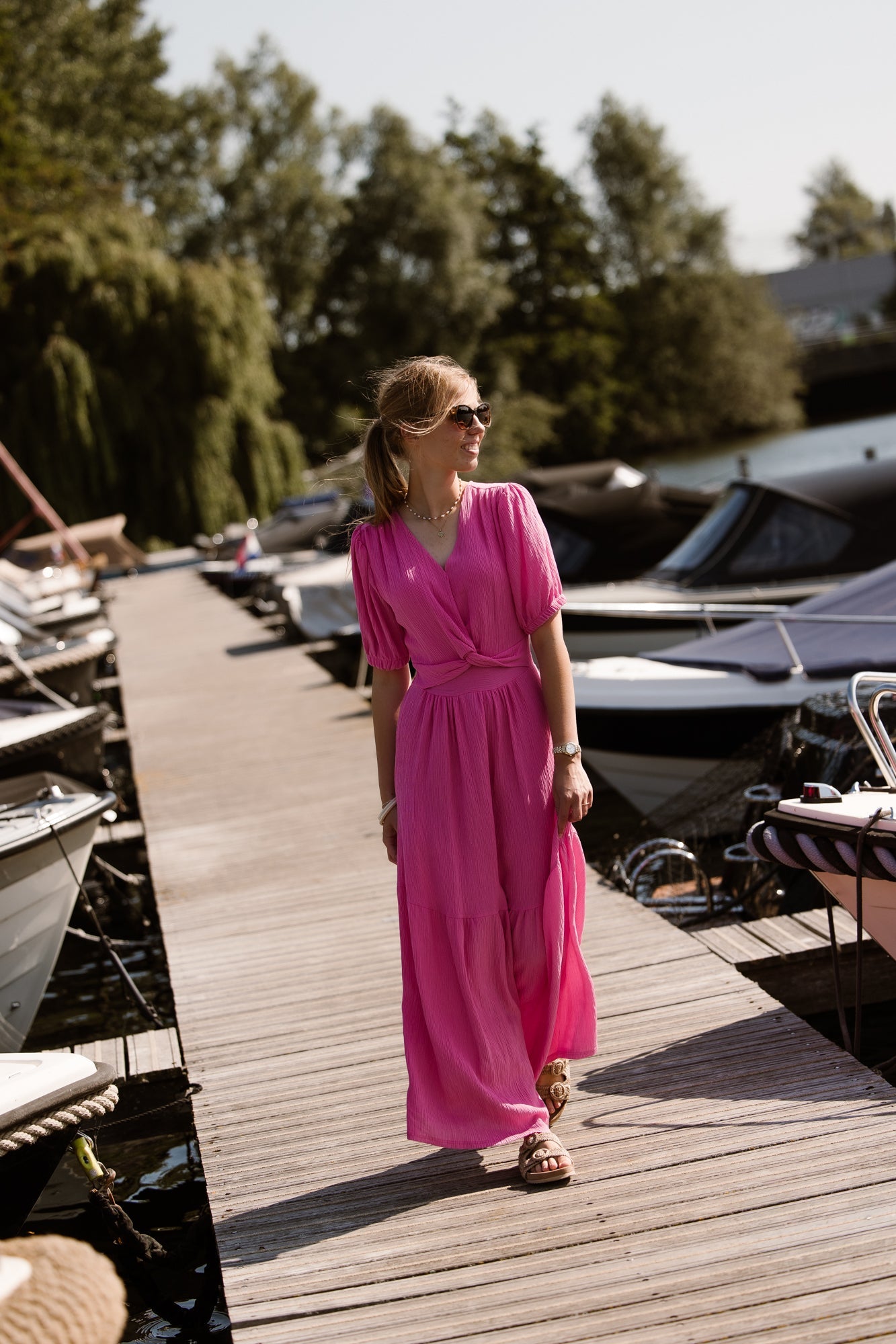Alyssa knot dress fuchsia - Bij Keesje - Bij Keesje - Jurk