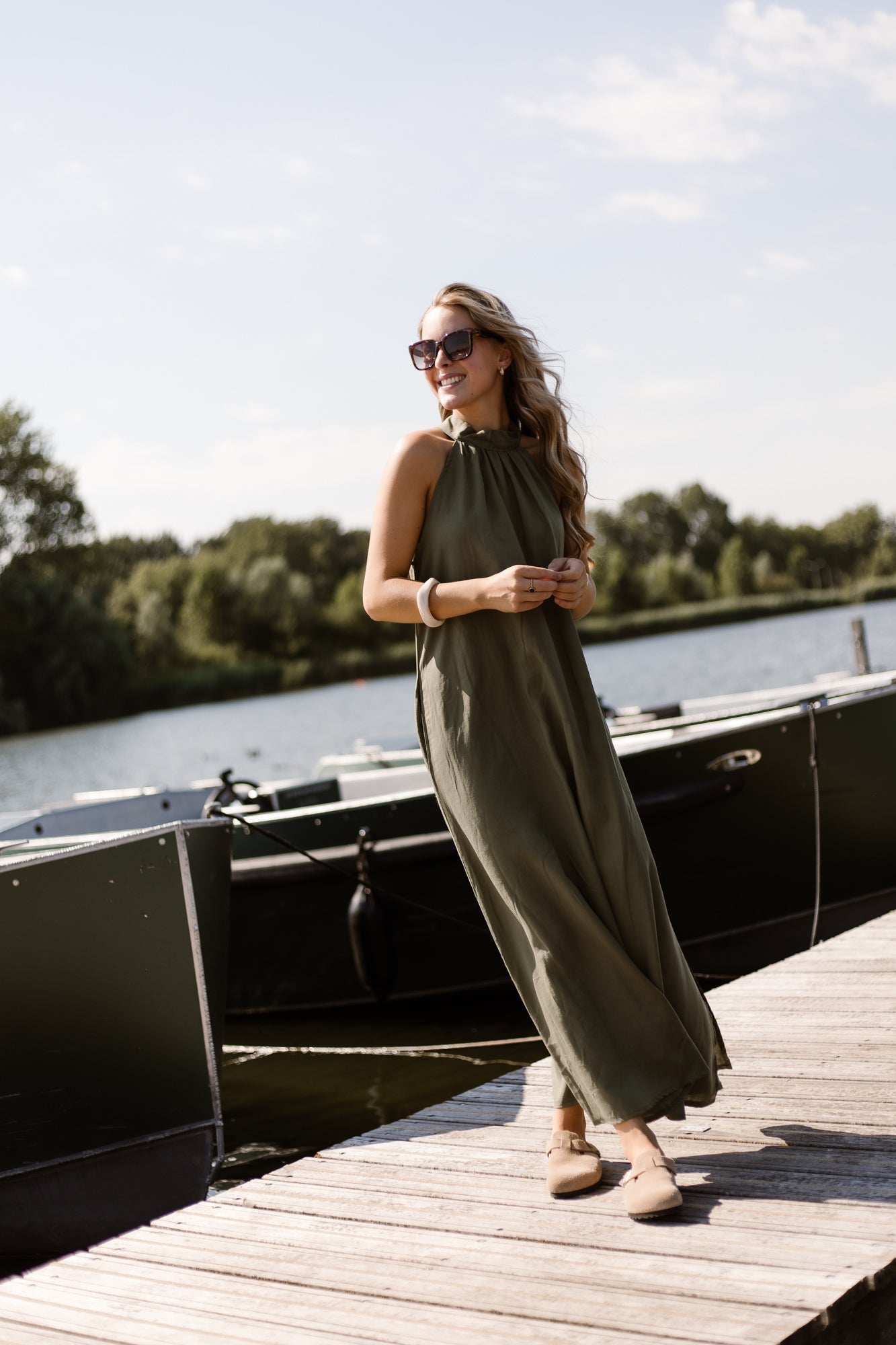 Amelia halter dress maxi army - Bij Keesje - Bij Keesje - Jurk