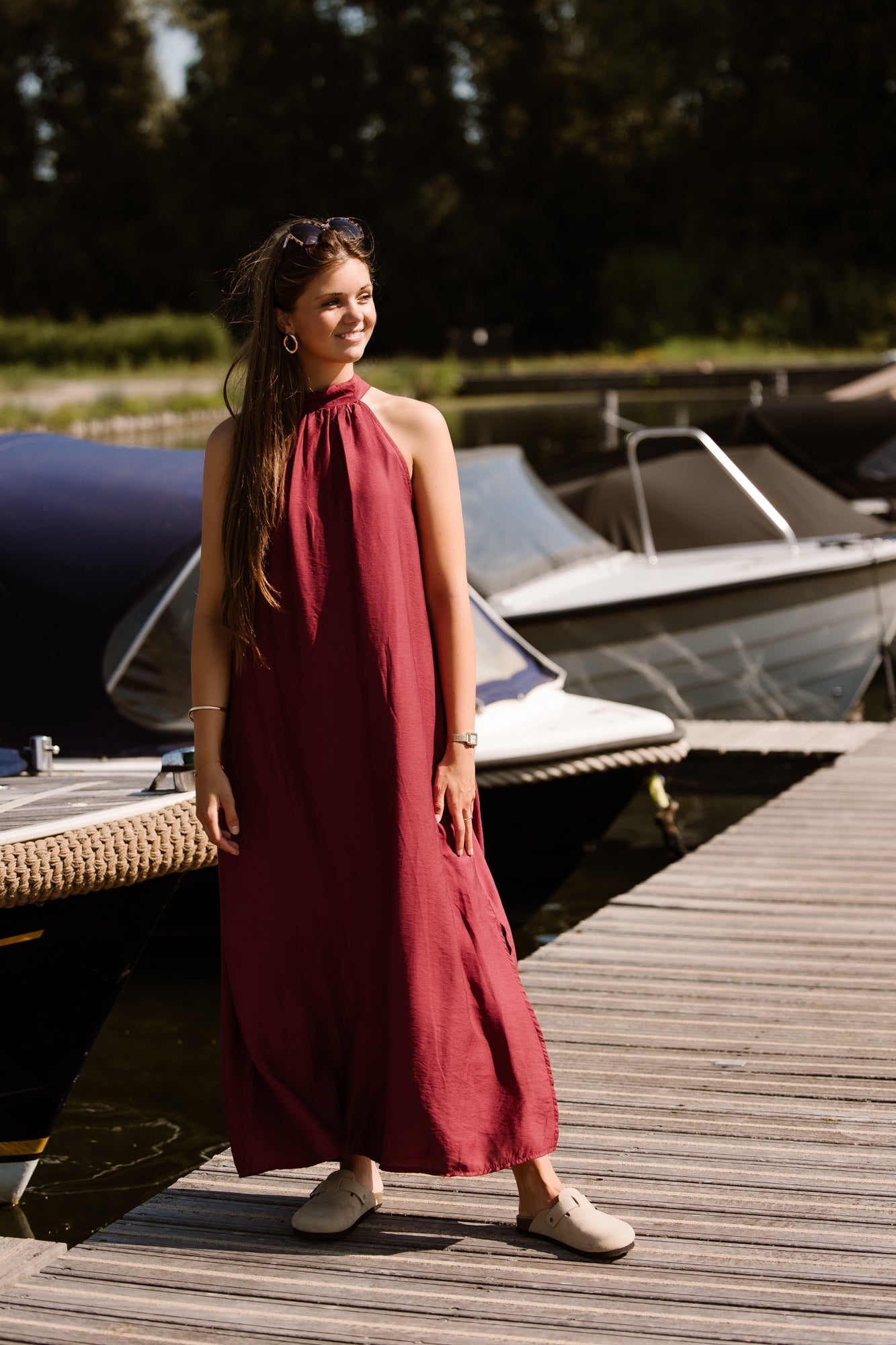 Amelia halter dress maxi bordeaux - Bij Keesje - Bij Keesje - Jurk