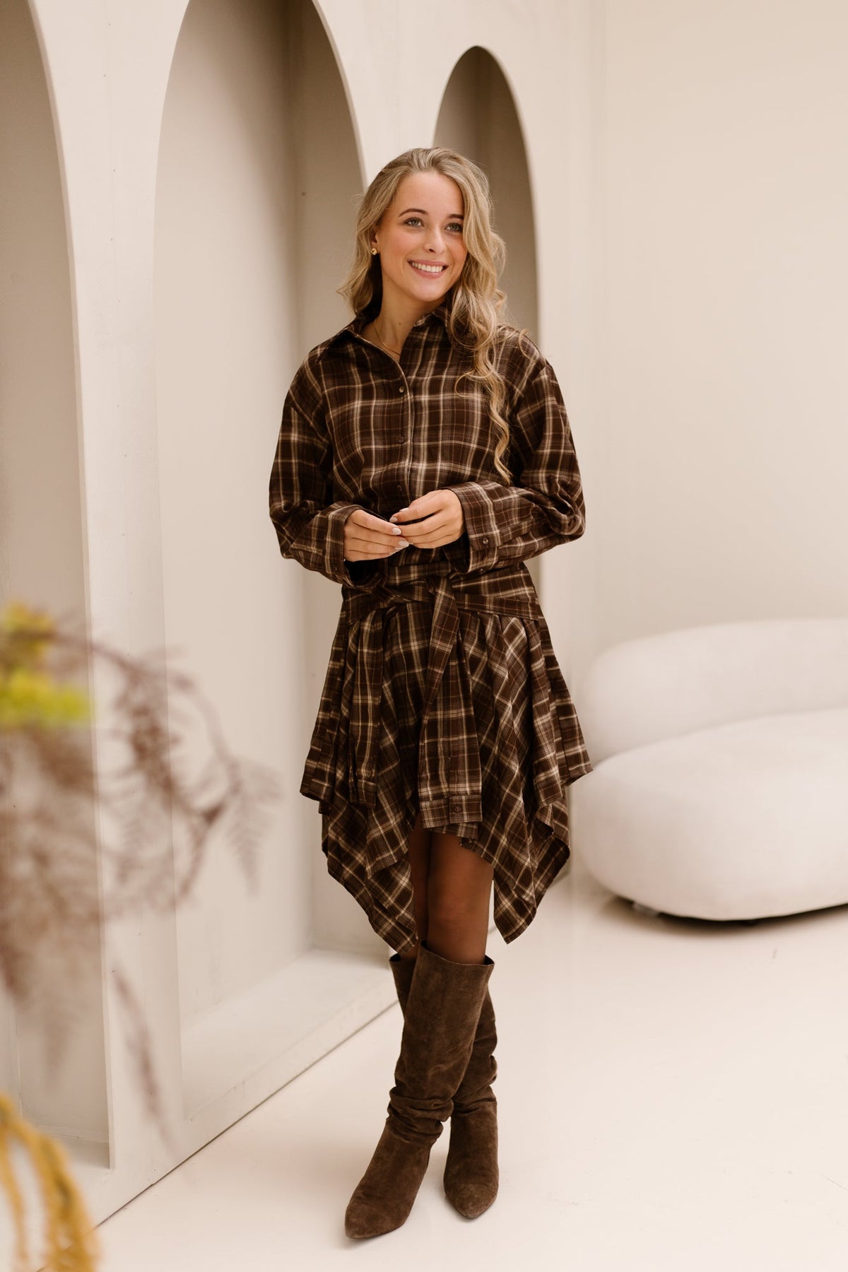 DagnyCC check Tie skirt brown - Bij Keesje - Co'couture - Rok