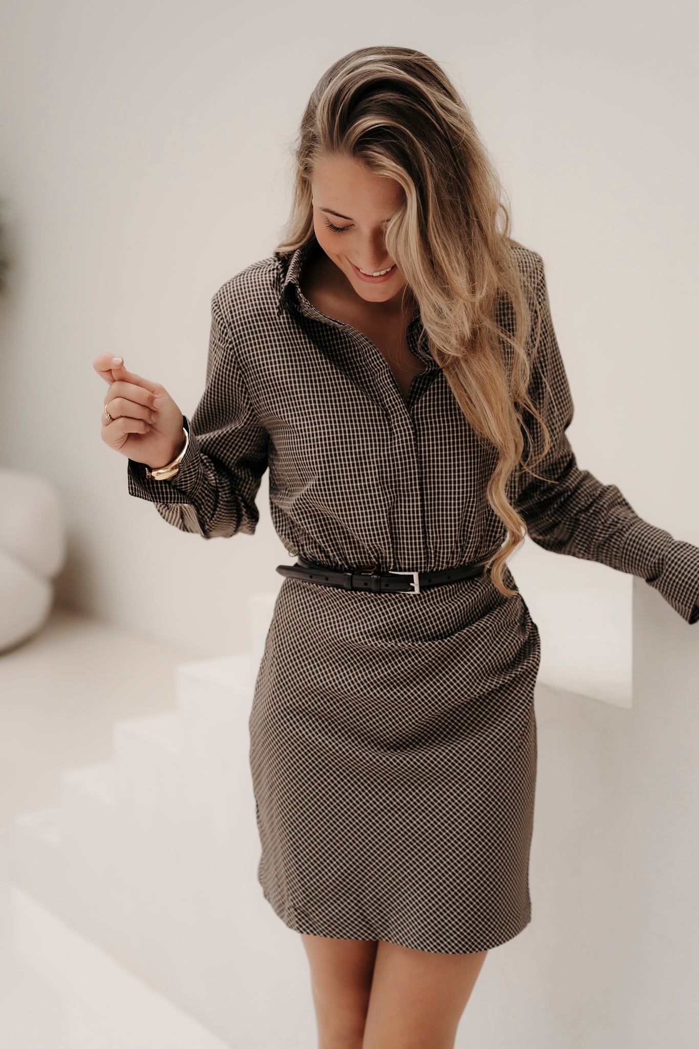Dilan Check Dress Chocolate - Bij Keesje - Freebird - Jurk