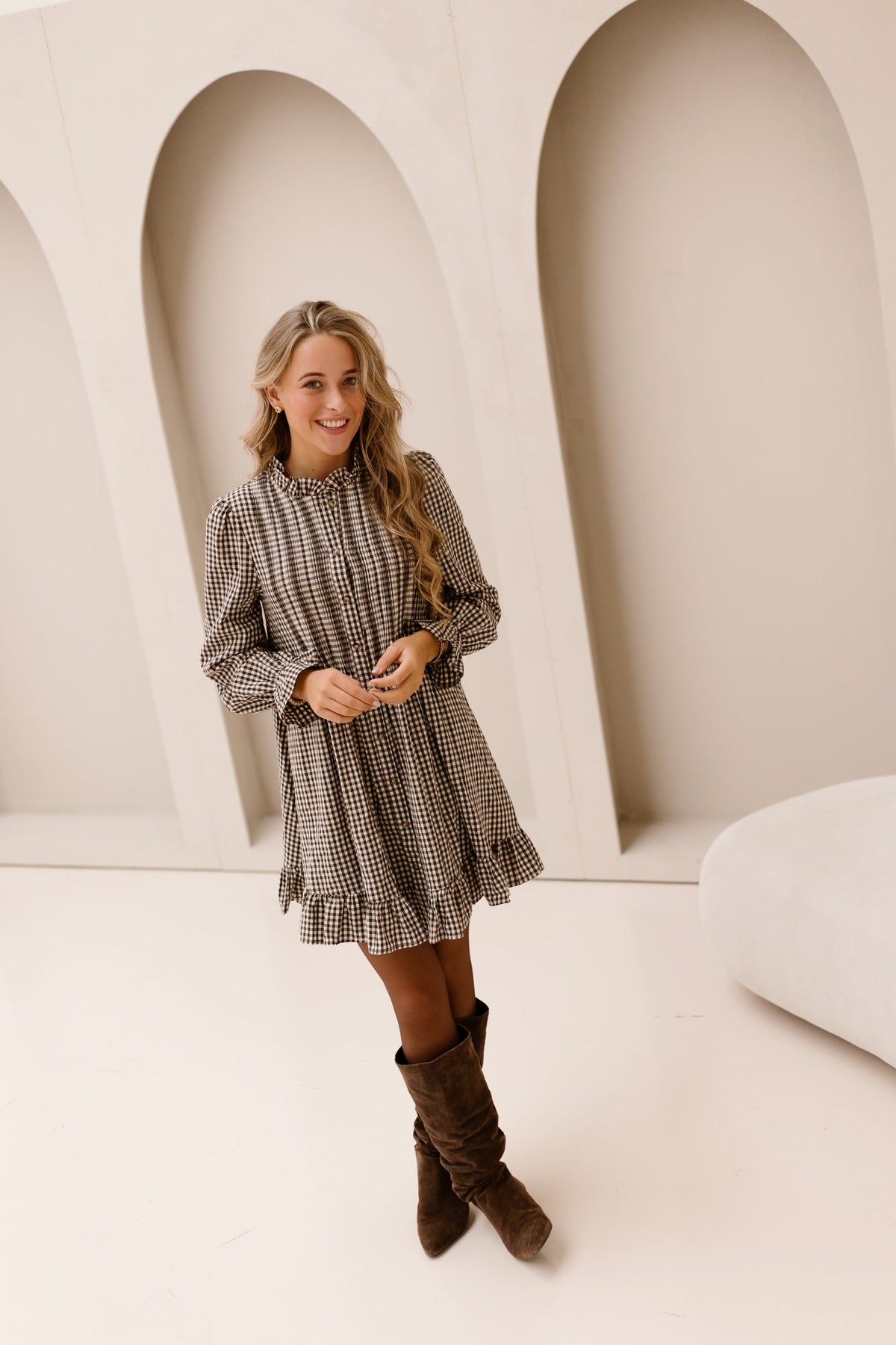 Dillie dress check brown / beige - Bij Keesje - Bij Keesje - Jurk