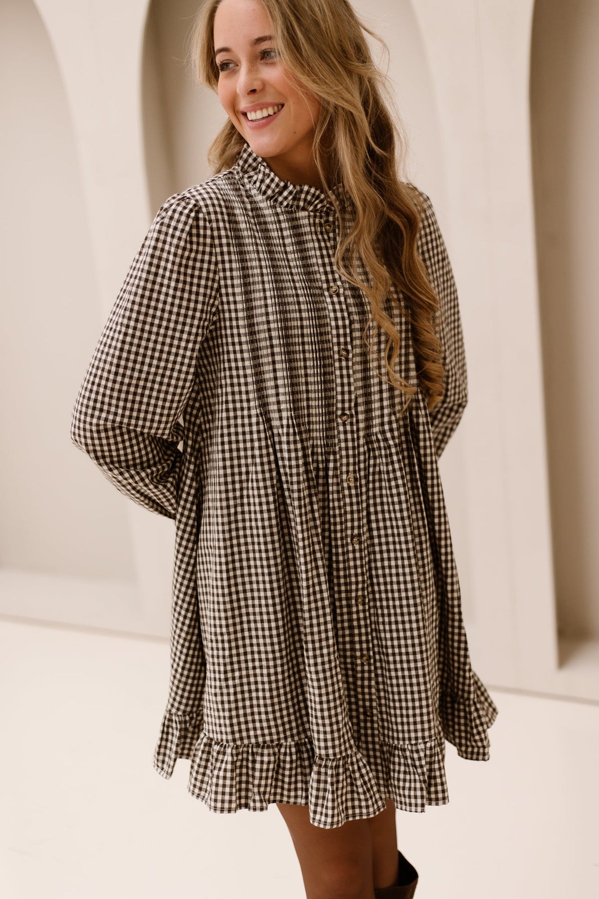 Dillie dress check brown / beige - Bij Keesje - Bij Keesje - Jurk