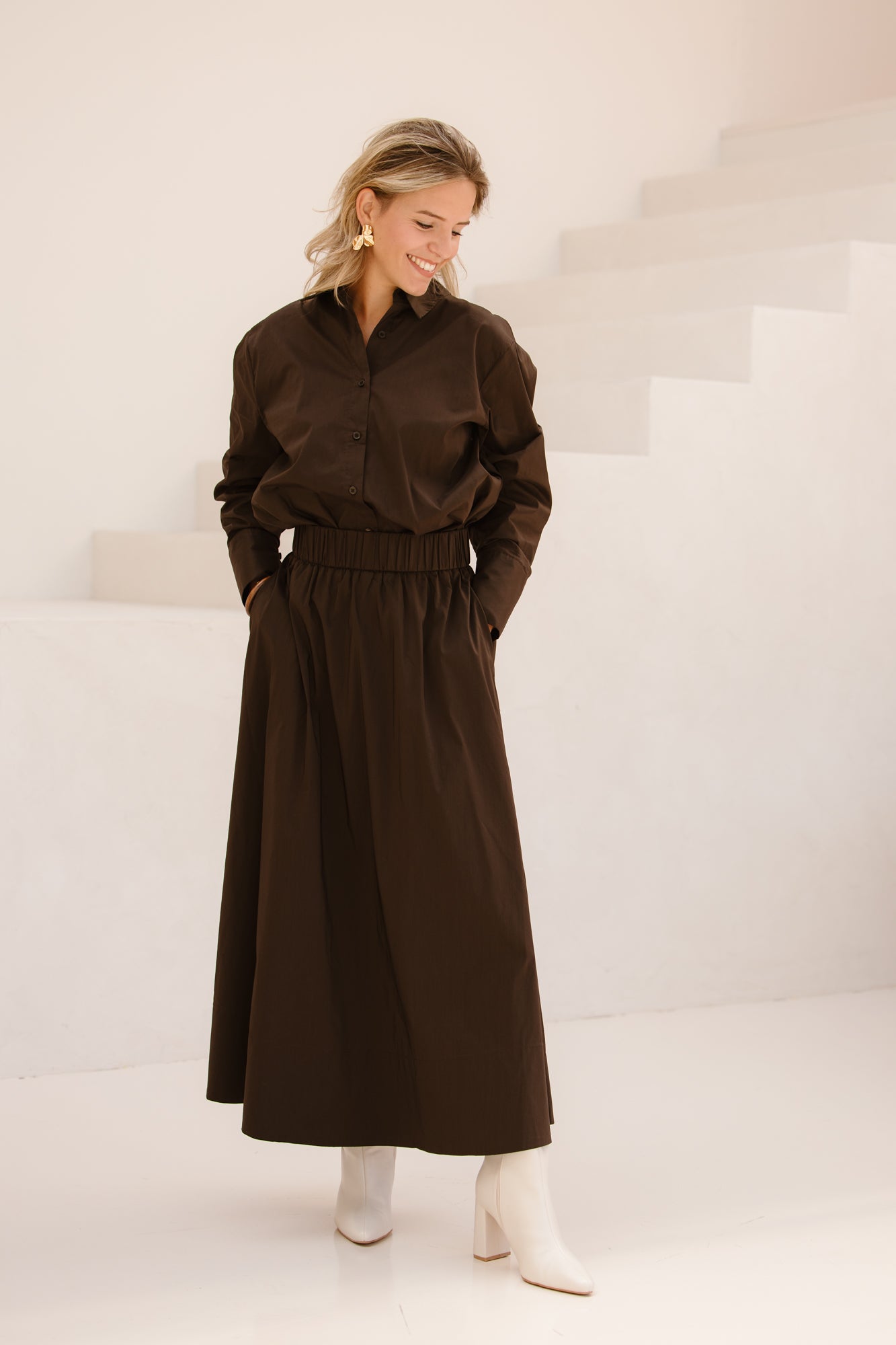 Dita poplin shirt brown - Bij Keesje - Neo Noir