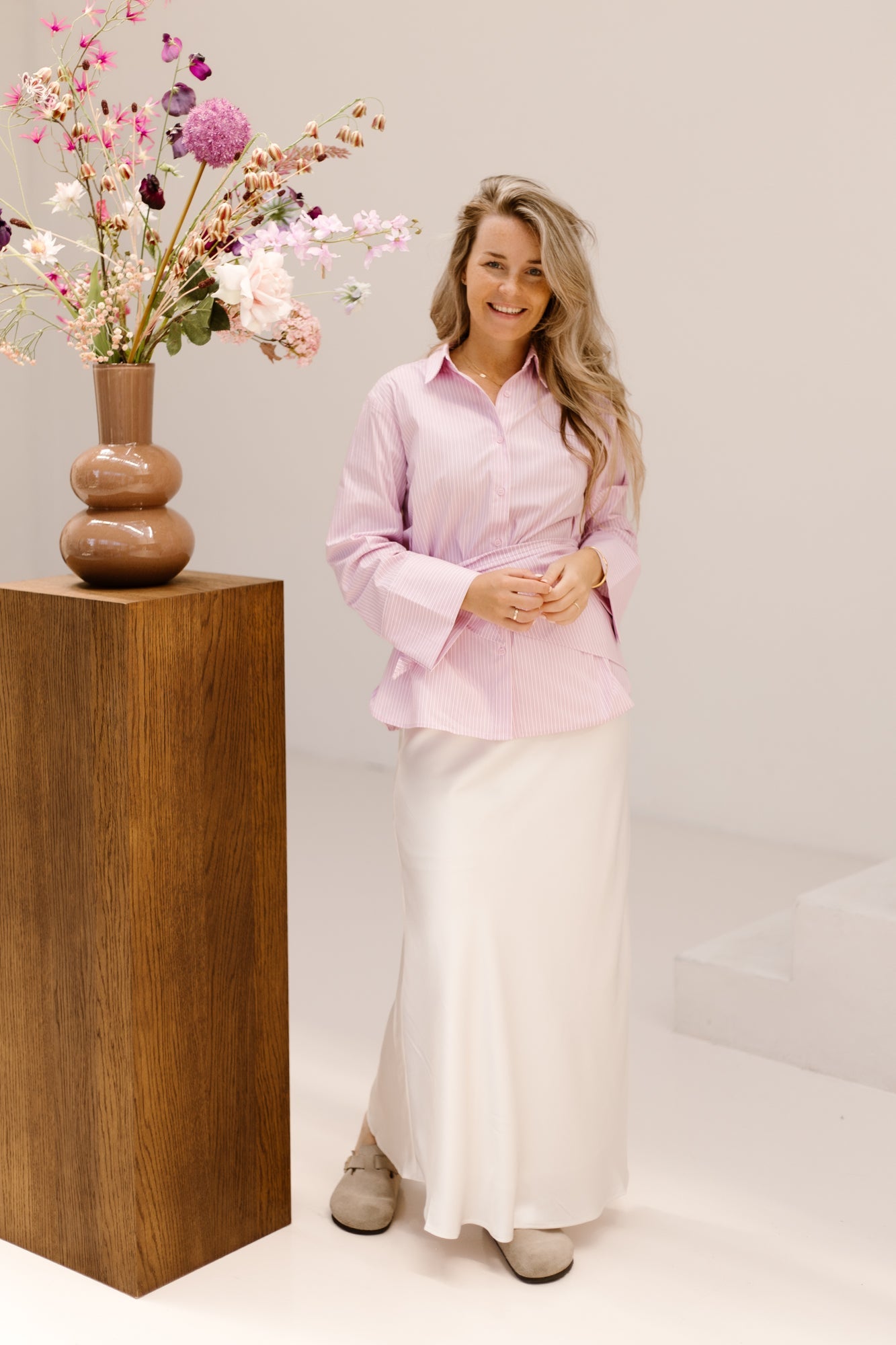 Dita Scarf Stripe Shirt Light Pink - Bij Keesje - Neo Noir - Blouse