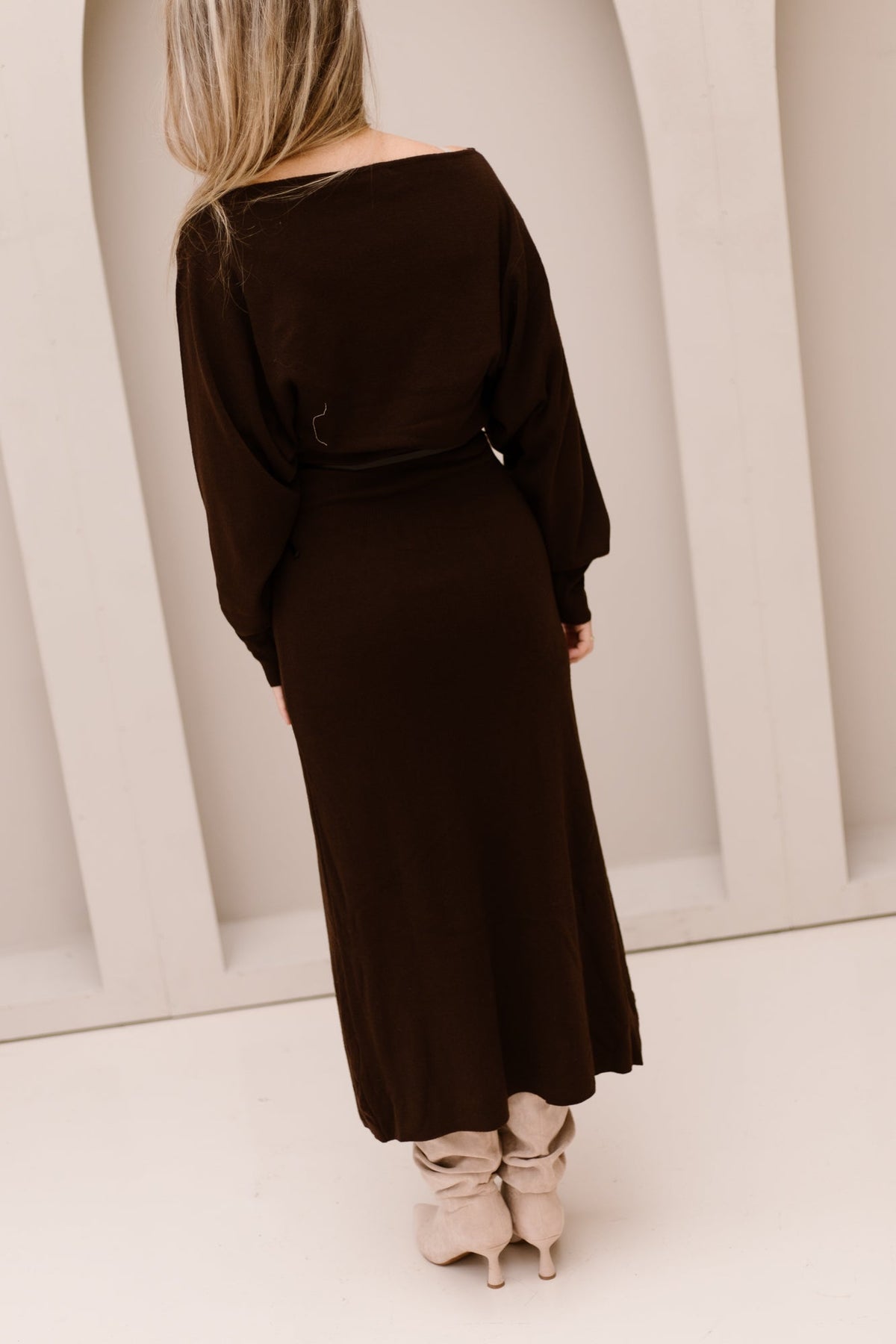 Dress Long Boatneck Knit Dark Coffee 18708 - Bij Keesje - Esqualo - Jurk