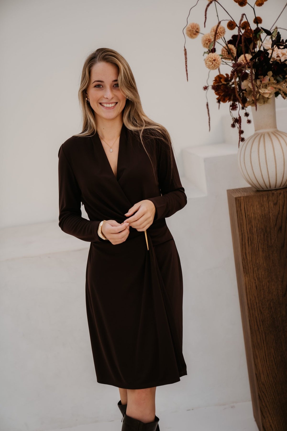 Dress Waist Detail Cacao 05525 - Bij Keesje - Esqualo - Jurk