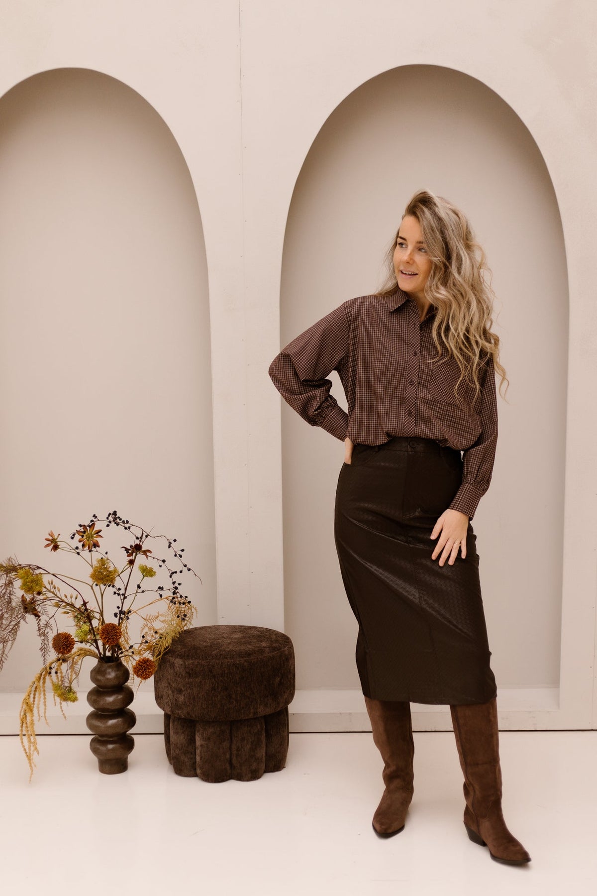 Elin ruit blouse bruin - Bij Keesje - Bij Keesje - Blouse