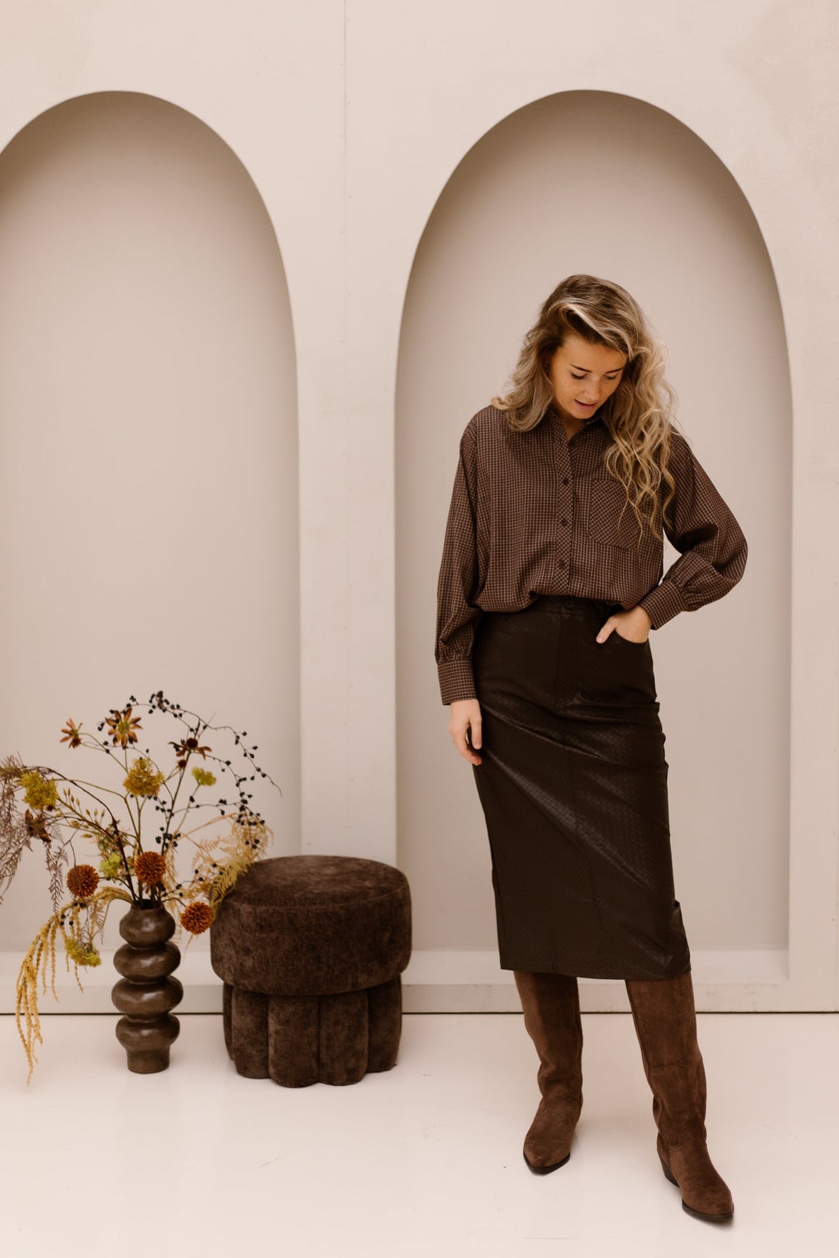 Elin ruit blouse bruin - Bij Keesje - Bij Keesje - Blouse