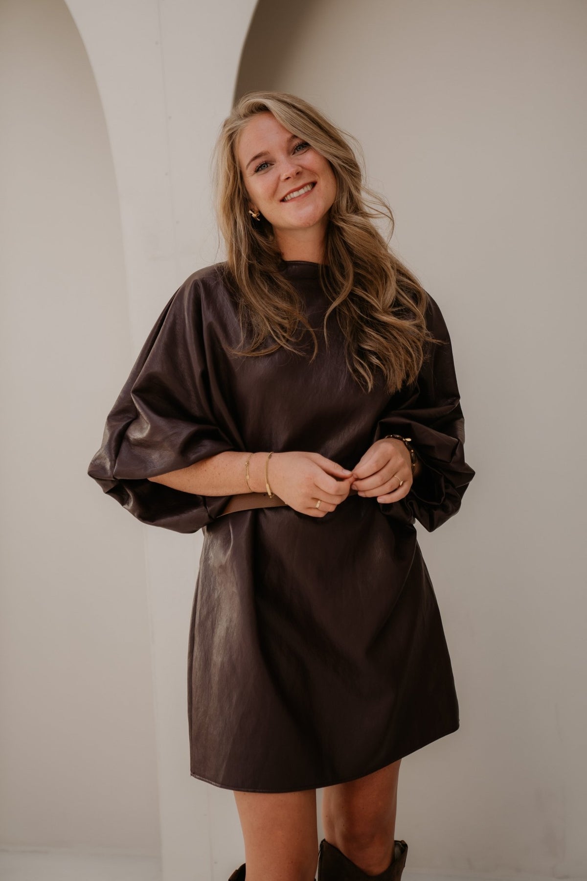Elina Leather Dress Aubergine - Bij Keesje - Bij Keesje - Jurk