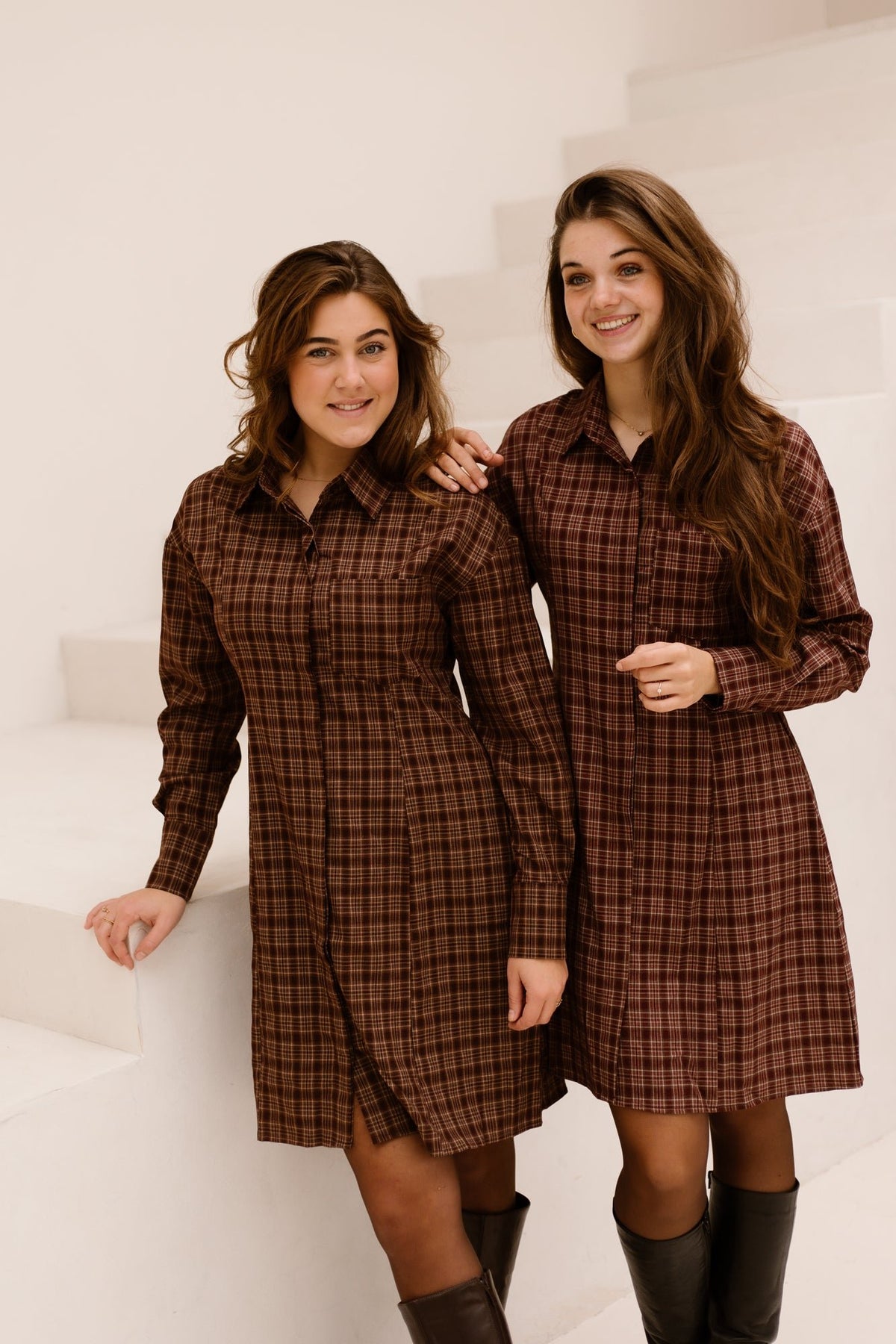 Elisa ruit jurk brown - Bij Keesje - Bij Keesje - Jurk