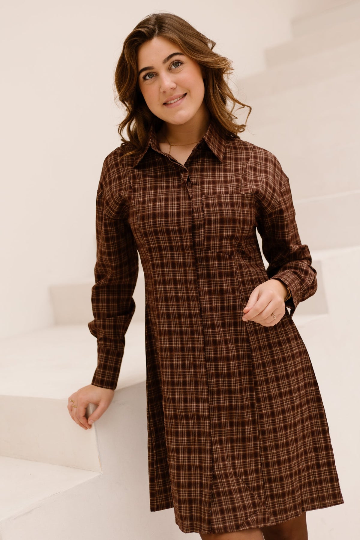 Elisa ruit jurk brown - Bij Keesje - Bij Keesje - Jurk