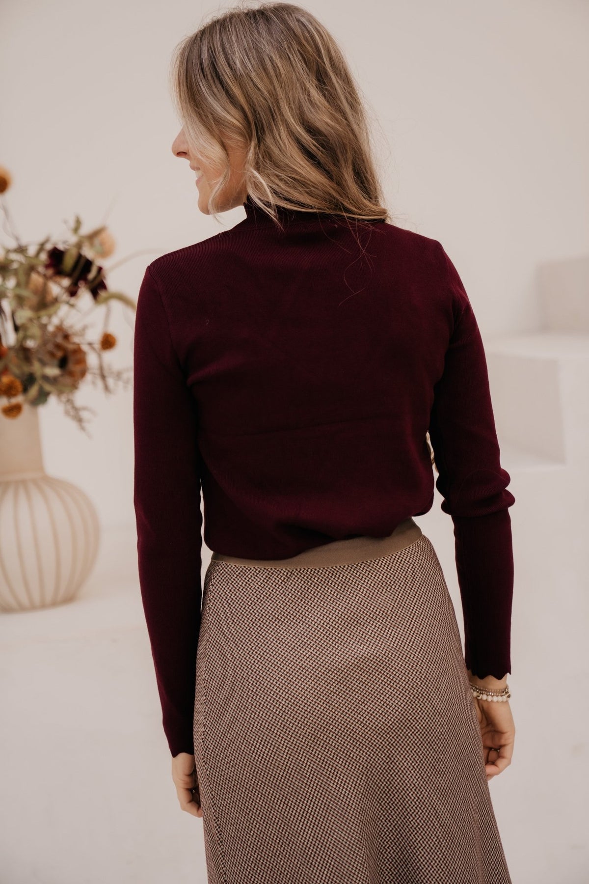 Emmelie mock neck top wine - Bij Keesje - Bij Keesje - Top