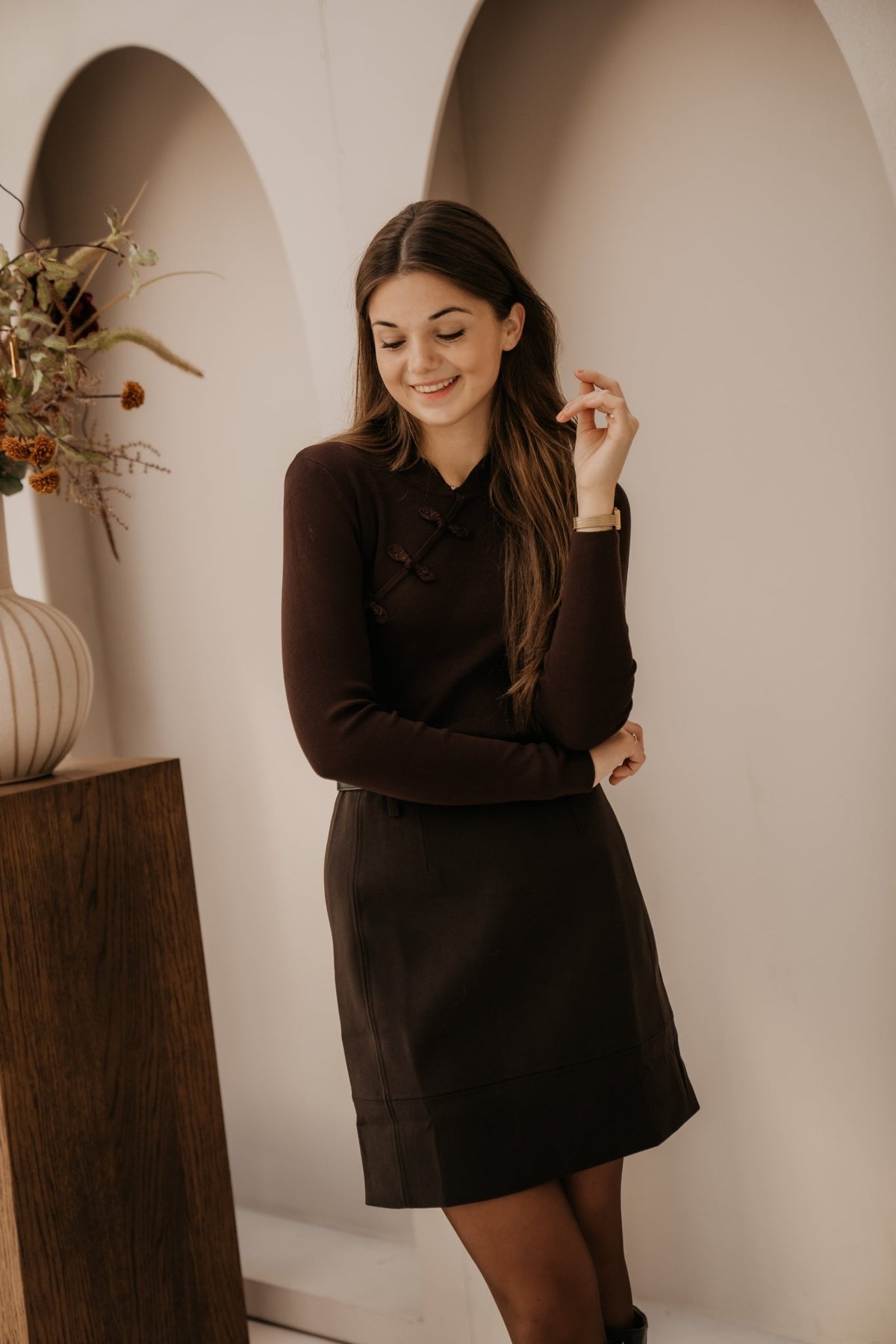 Emmie knot button top brown - Bij Keesje - Bij Keesje - Top